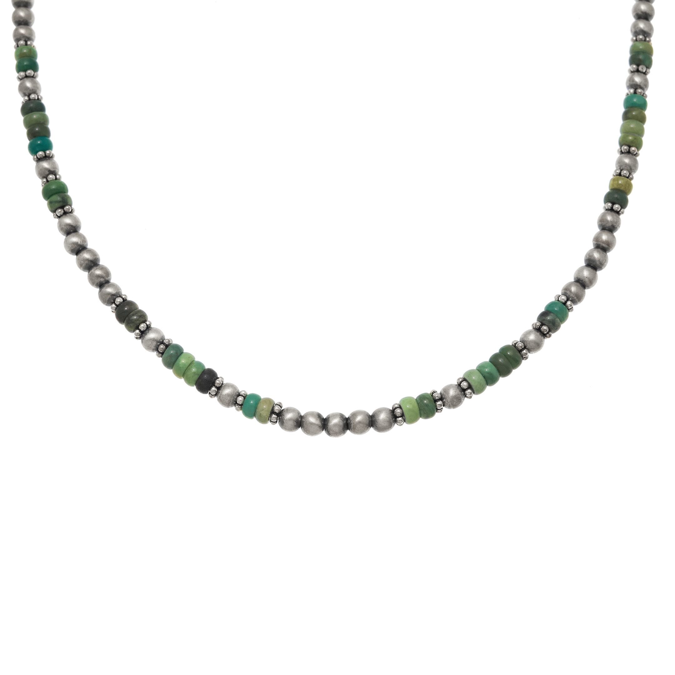 Turquoise and silver beads necklace CO274 - Harpo Paris
