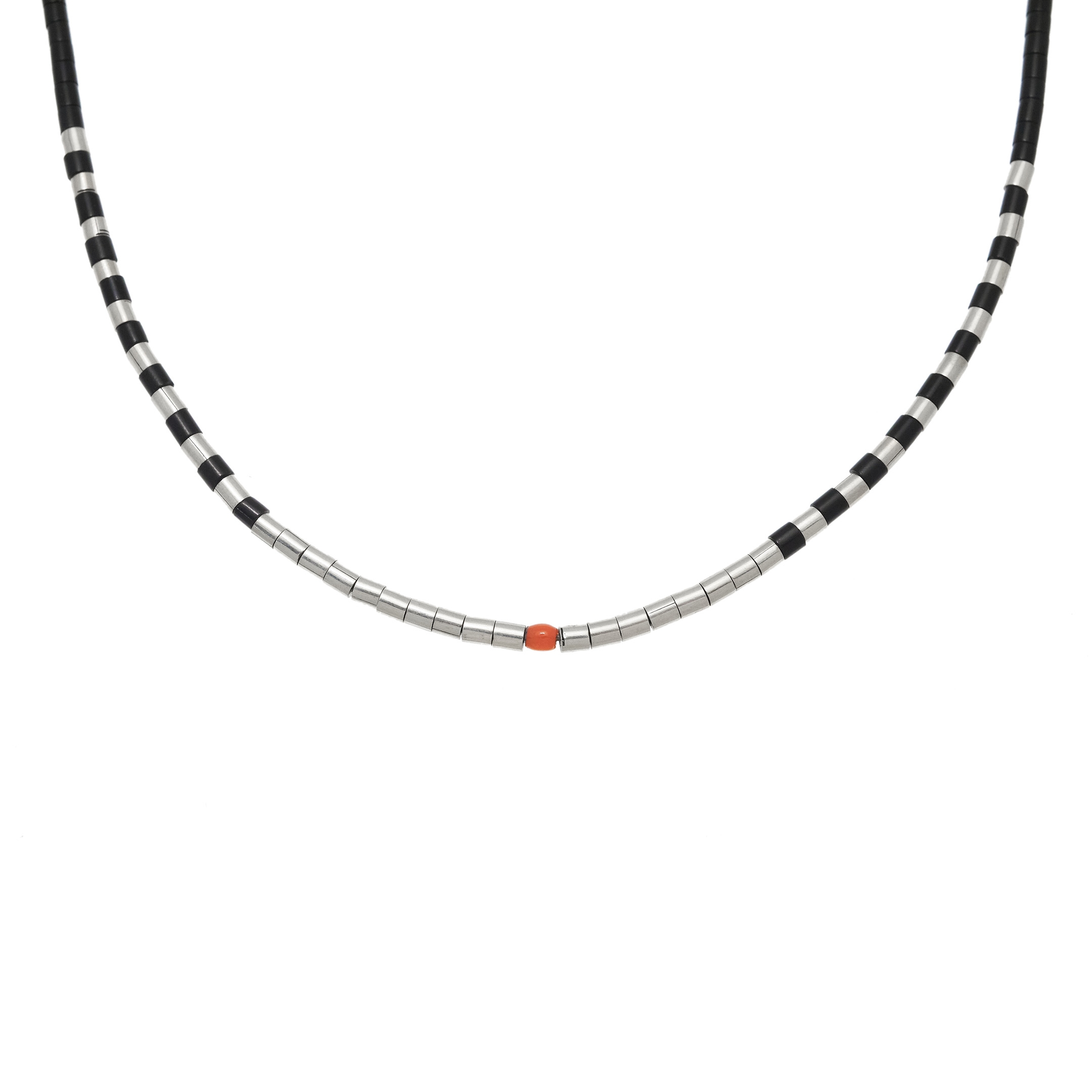 Collier Pueblo en perles heishi de jais et argent CO276 - Harpo Paris