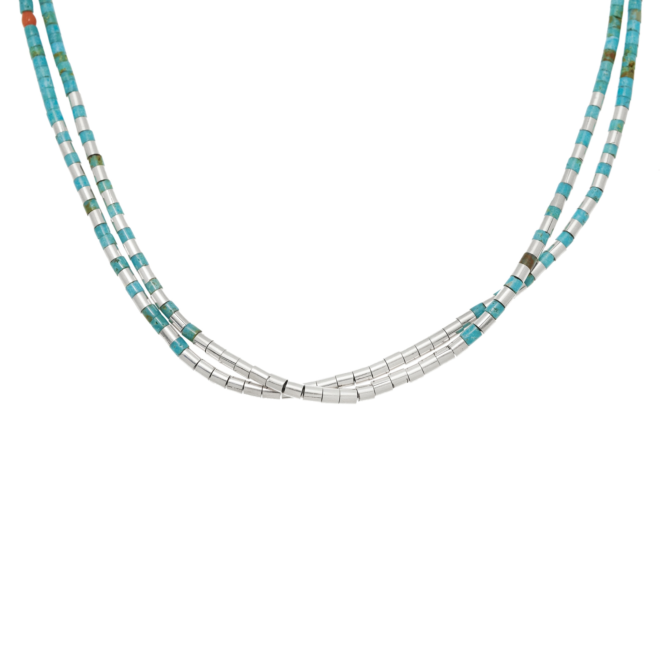 Collier Pueblo en perles heishi de turquoise et argent CO277 - Harpo Paris