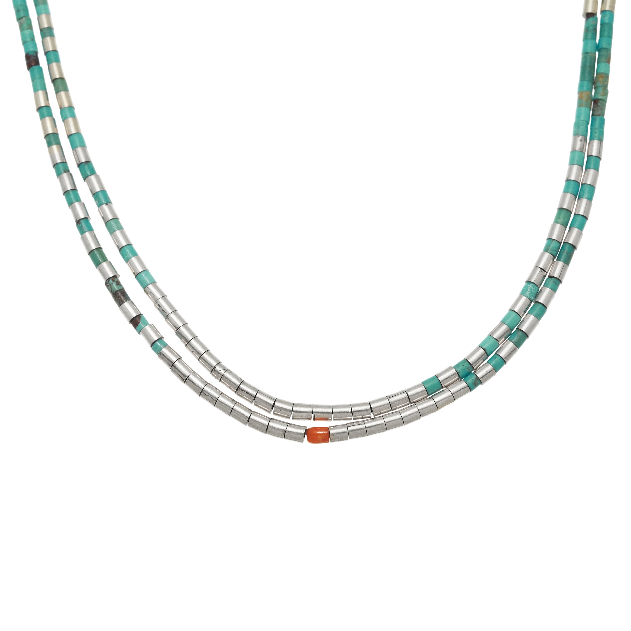 Collier Pueblo en perles heishi de turquoise et argent CO278 - Harpo Paris