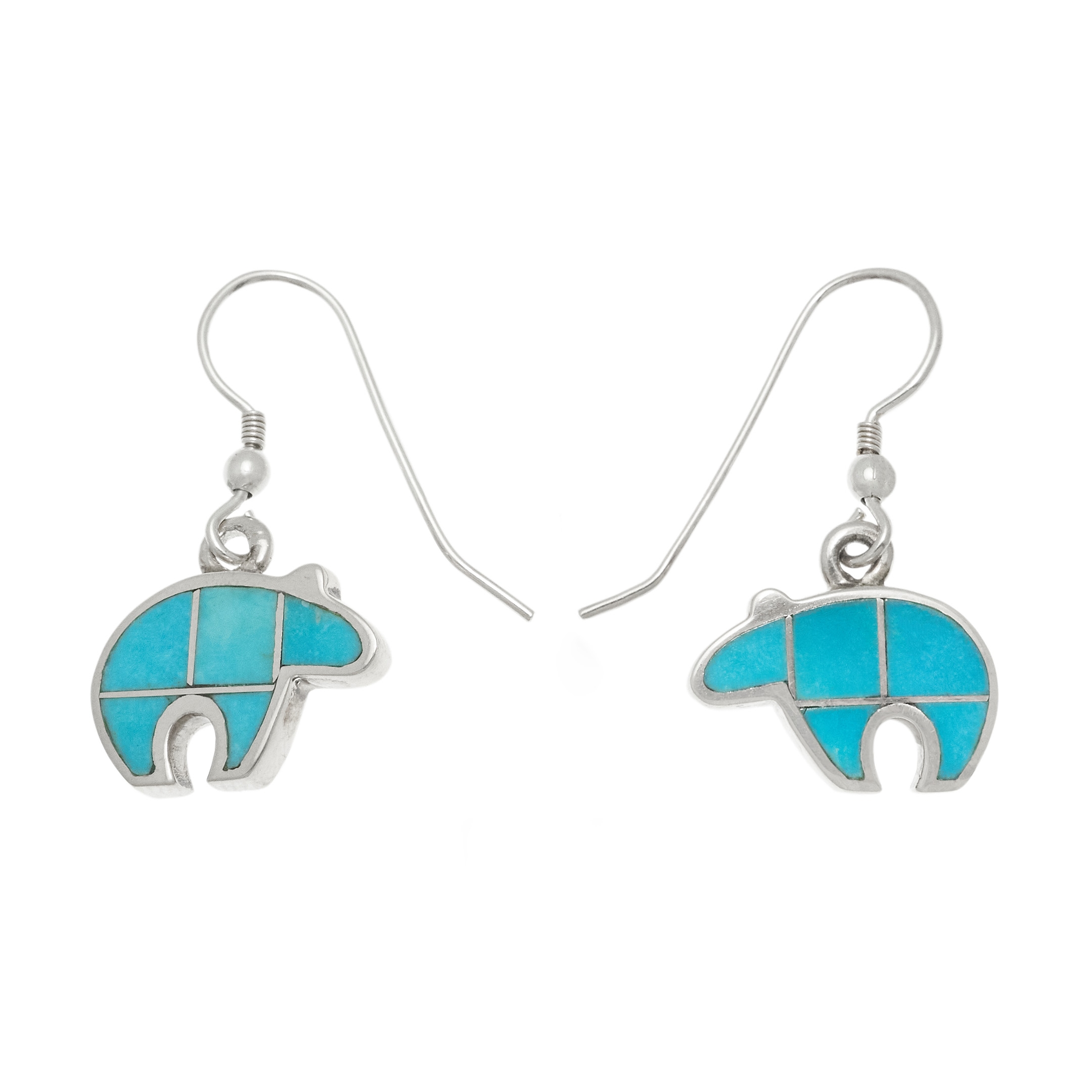 Navajo earrings, turquoise and silver bears inlaid BO499 - Harpo Paris