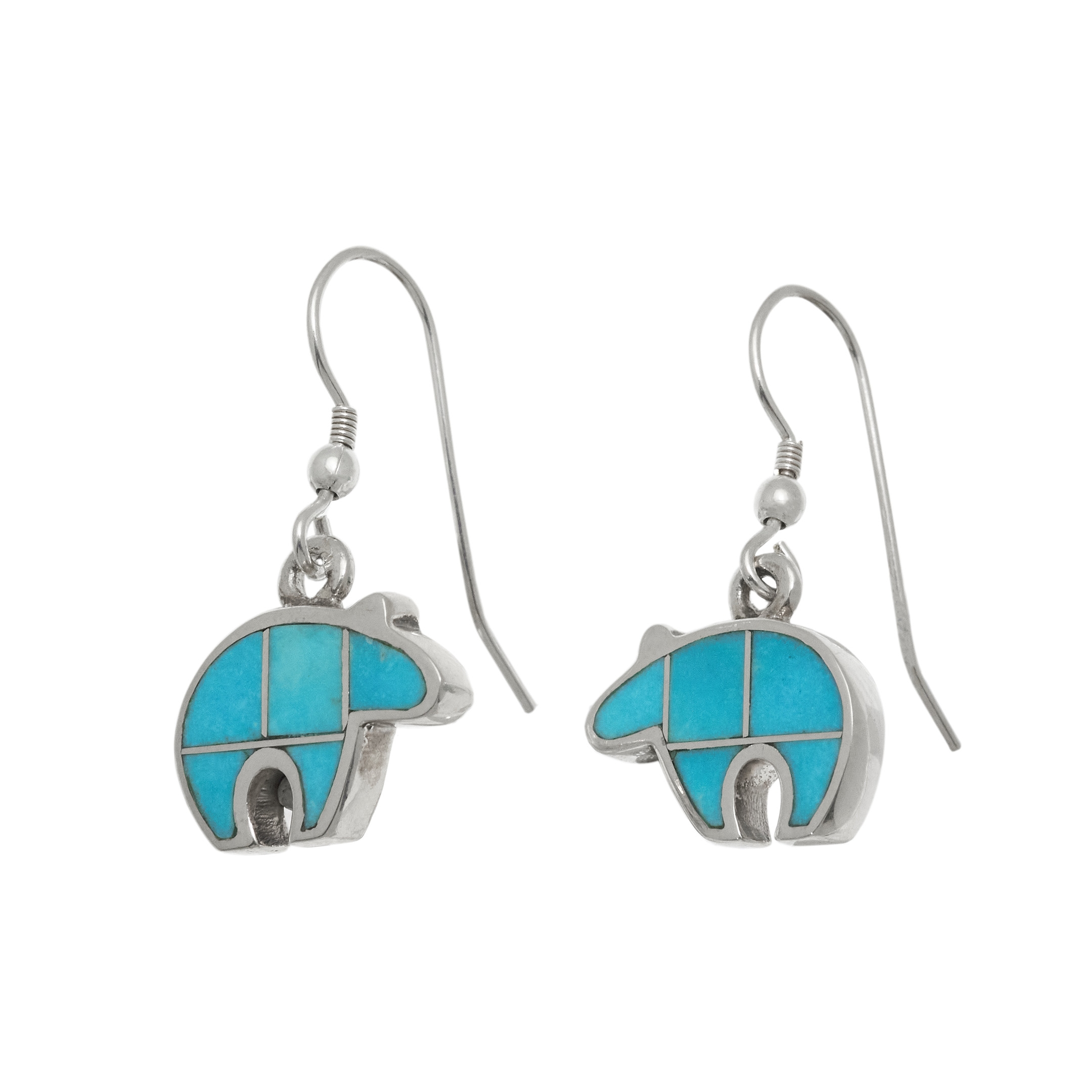 Navajo earrings, turquoise and silver bears inlaid BO499 - Harpo Paris