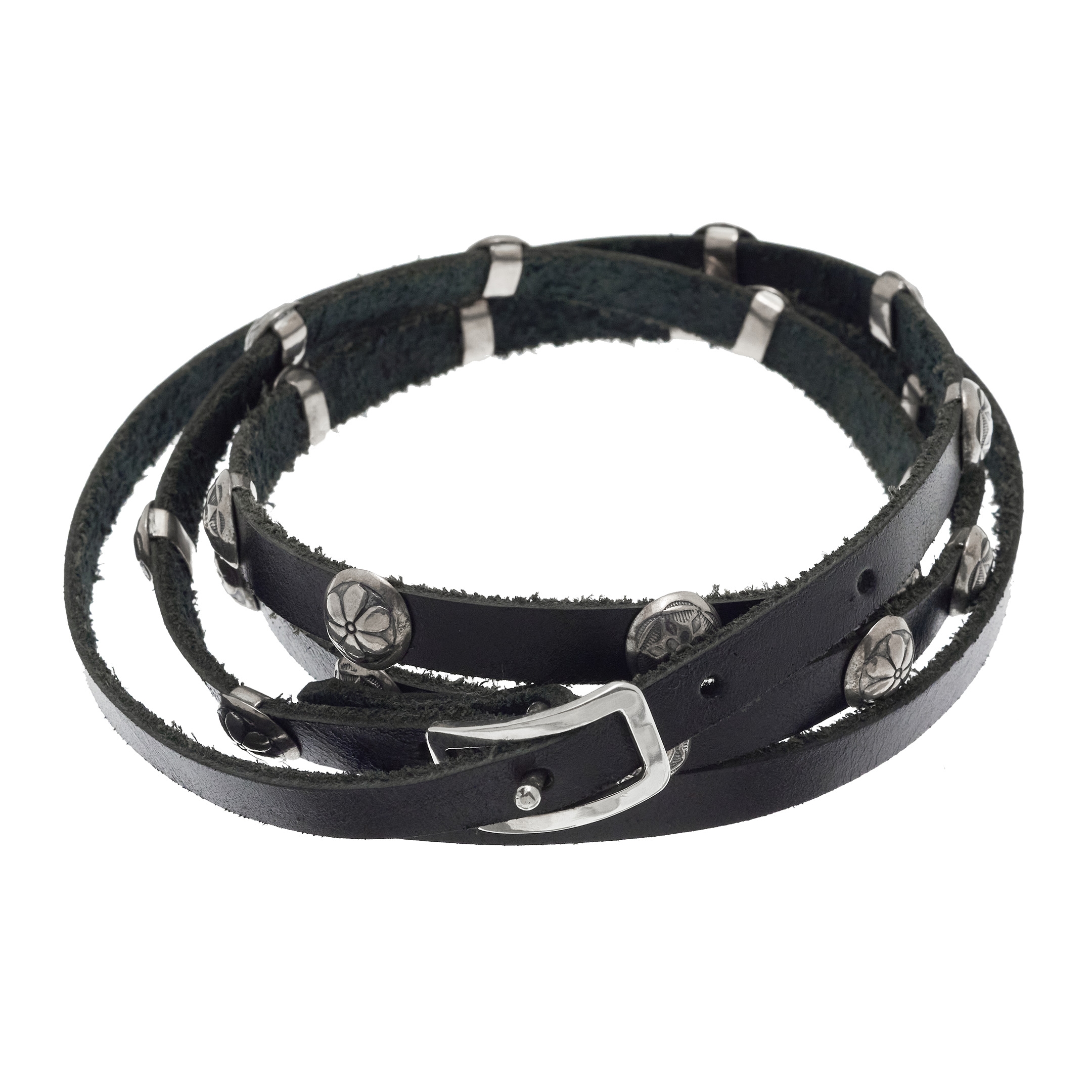 Thin black small concho belt CC24 - Harpo Paris