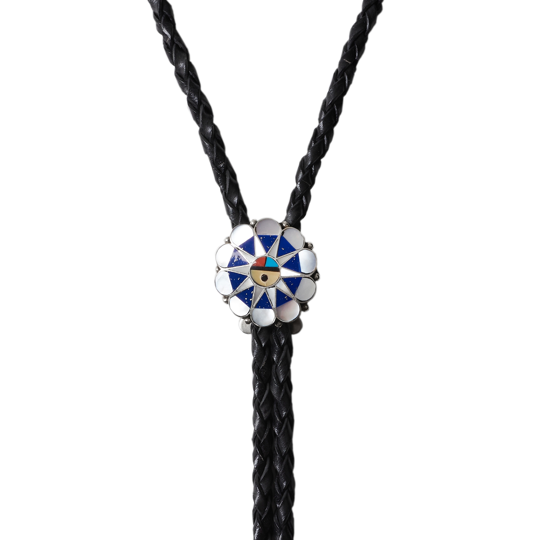 Zuni Sunface inlay and silver Bolo tie BT84 - Harpo Paris