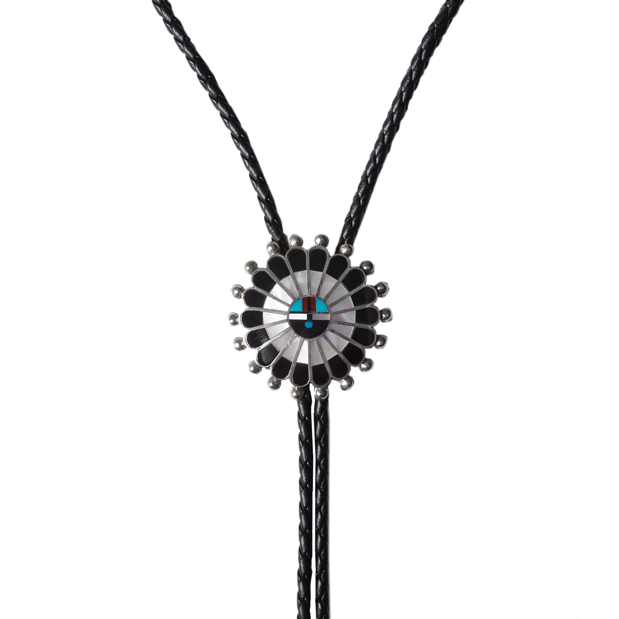 Zuni Sunface inlay and silver Bolo tie BT85 - Harpo Paris