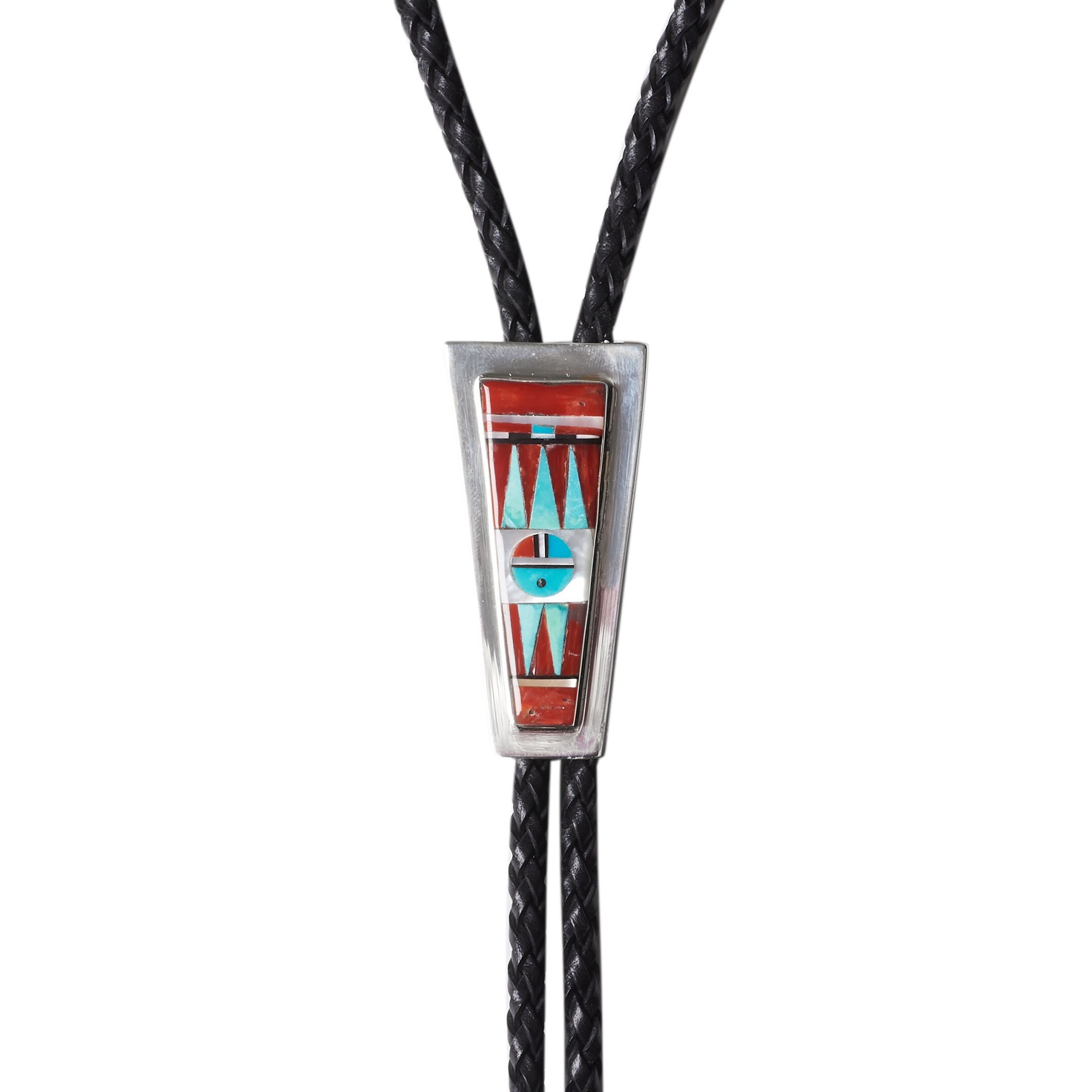 Zuni Sunface inlay and silver Bolo tie BT86 - Harpo Paris