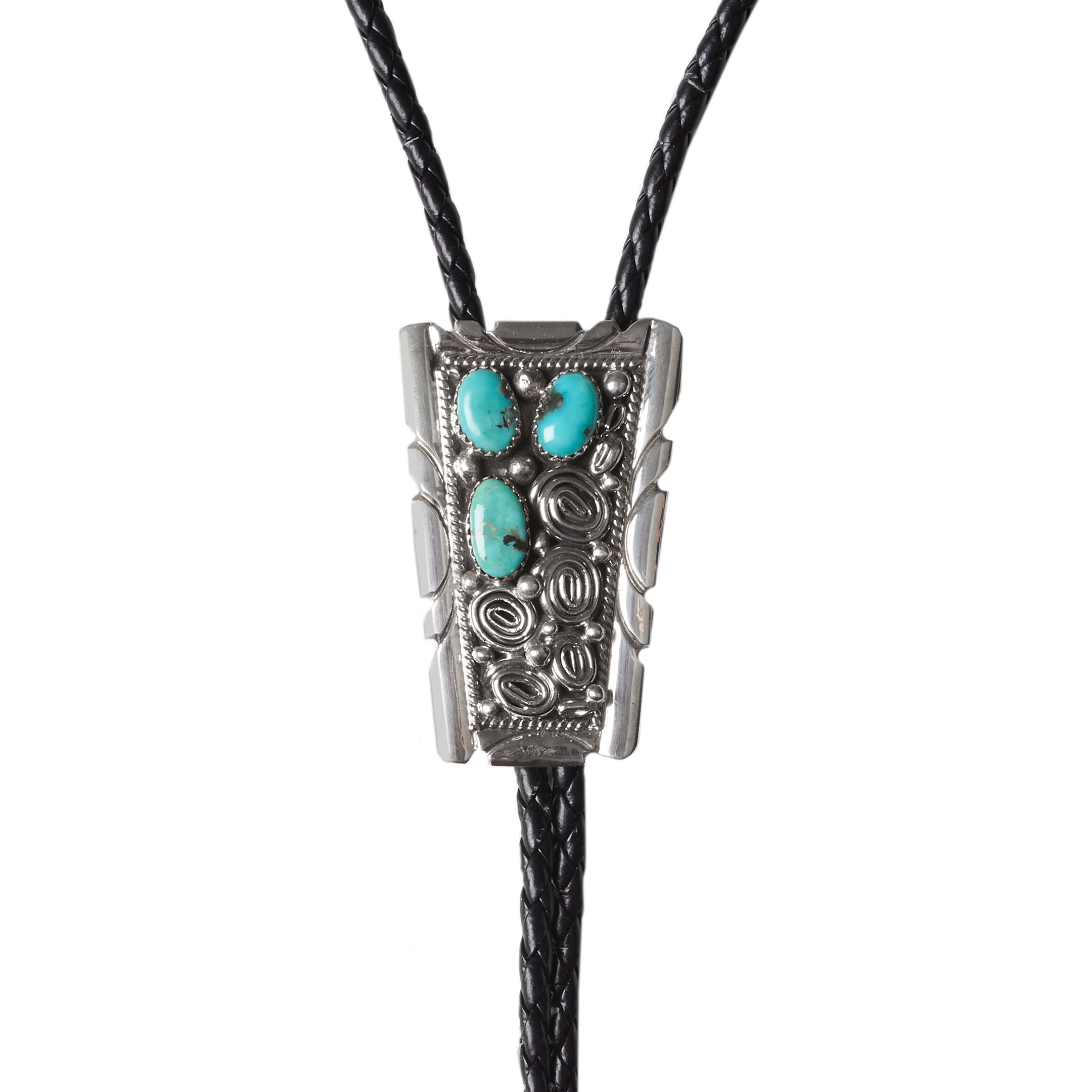 Turquoise and silver bolo tie BT87 - Harpo Paris