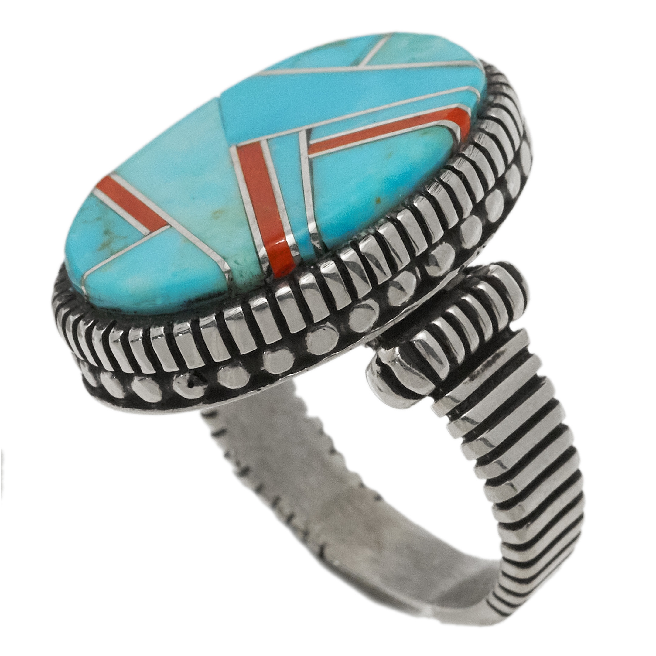 Navajo ring in inlaid and silver BA1769 - Harpo Paris