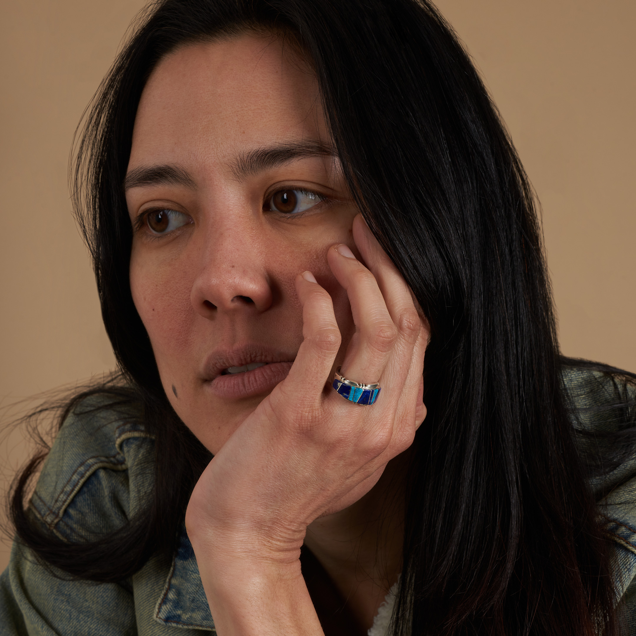 Turquoise and silver inlay ring BA1647 - Harpo Paris