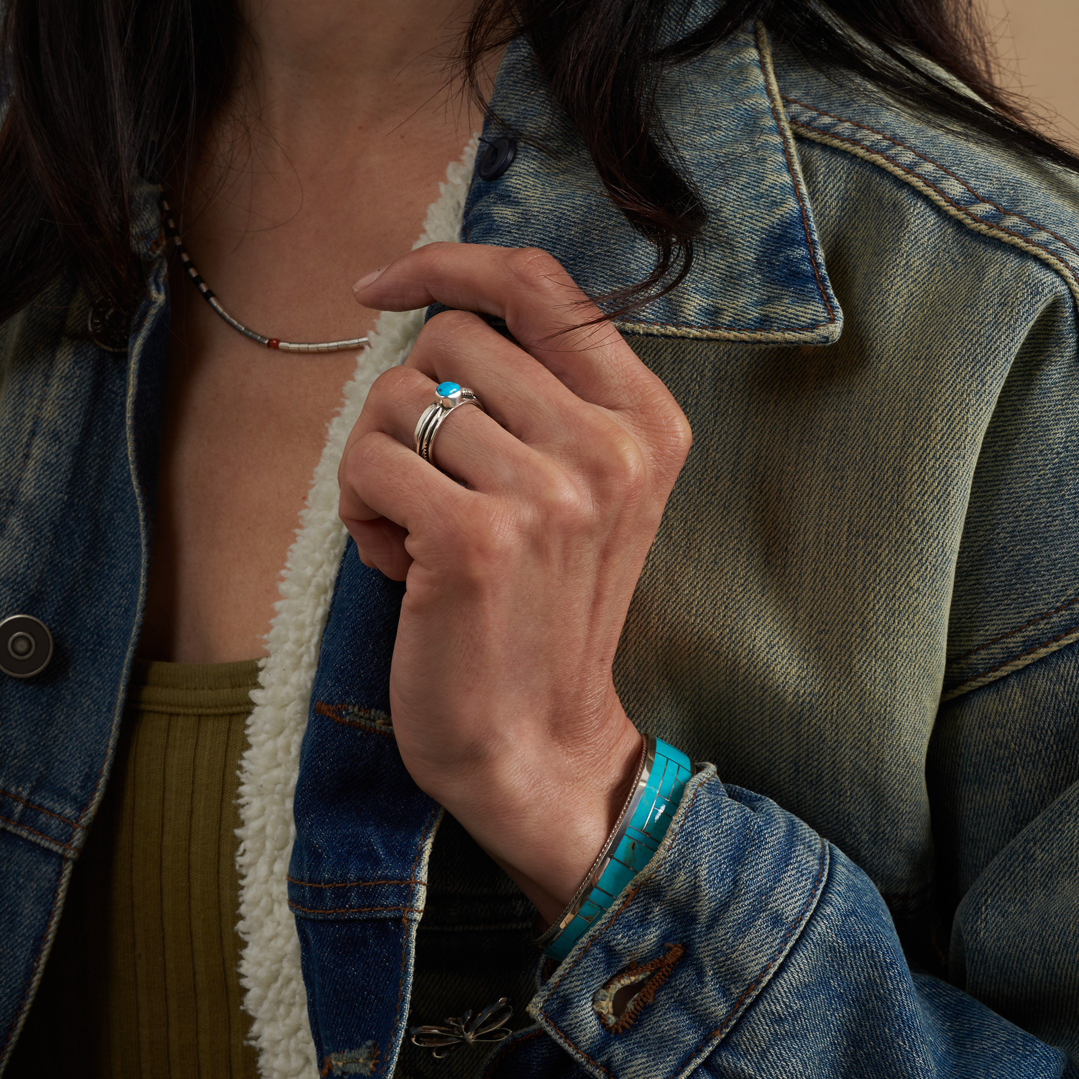 Bague Plume turquoise et argent BA1767 - Harpo Paris