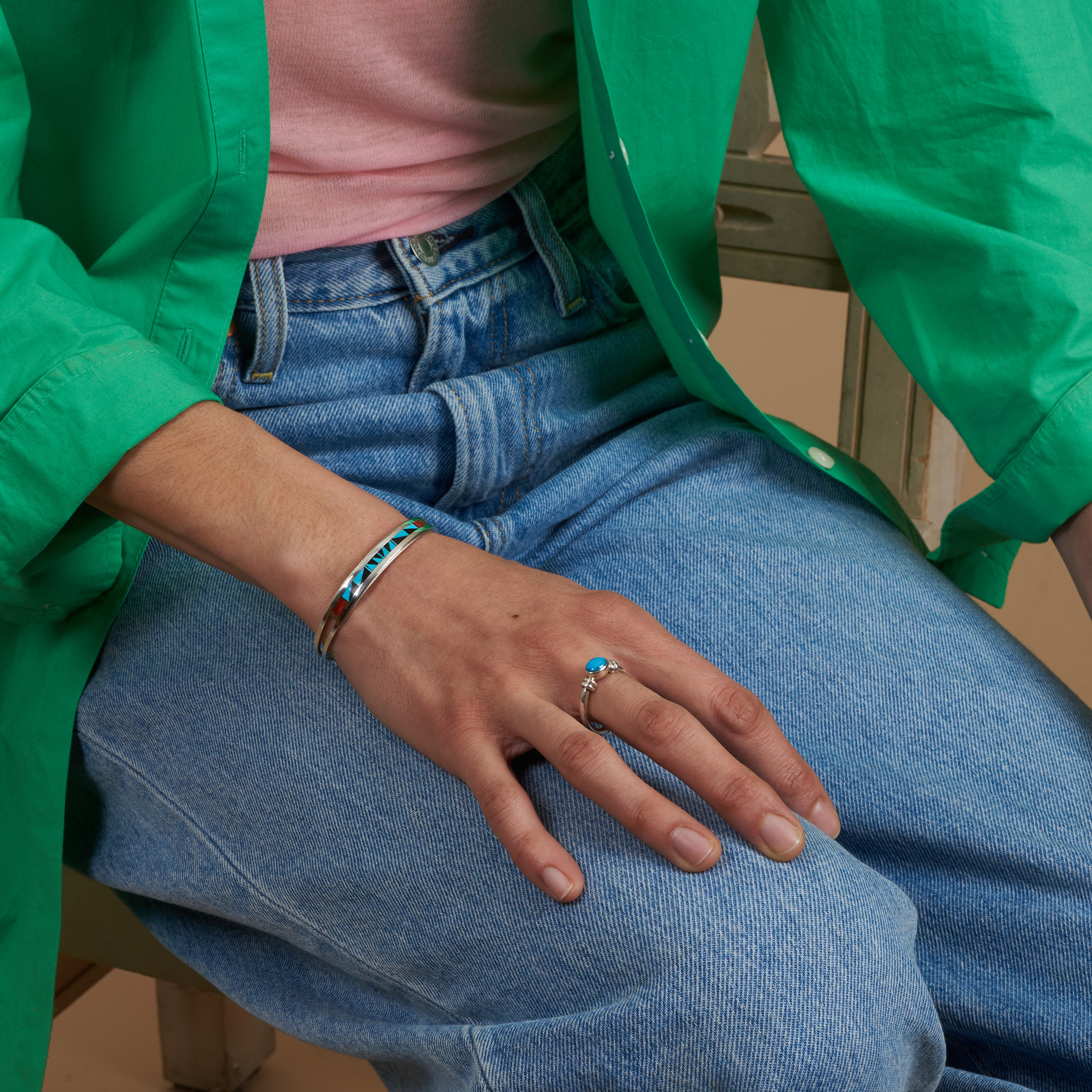 Bague Plume turquoise et argent BA1768 - Harpo Paris
