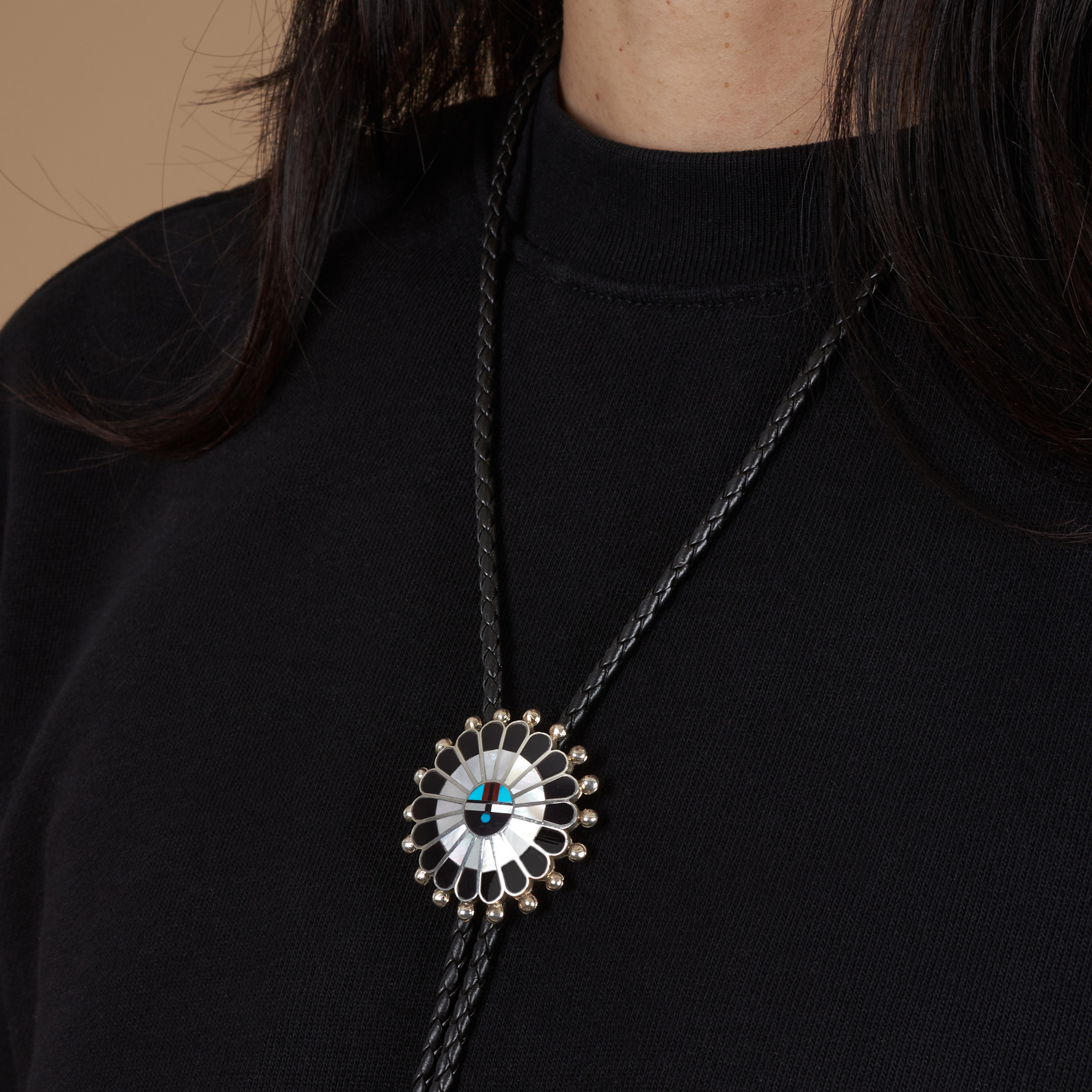 Bolo tie Sunface marqueterie BT85 - Harpo Paris