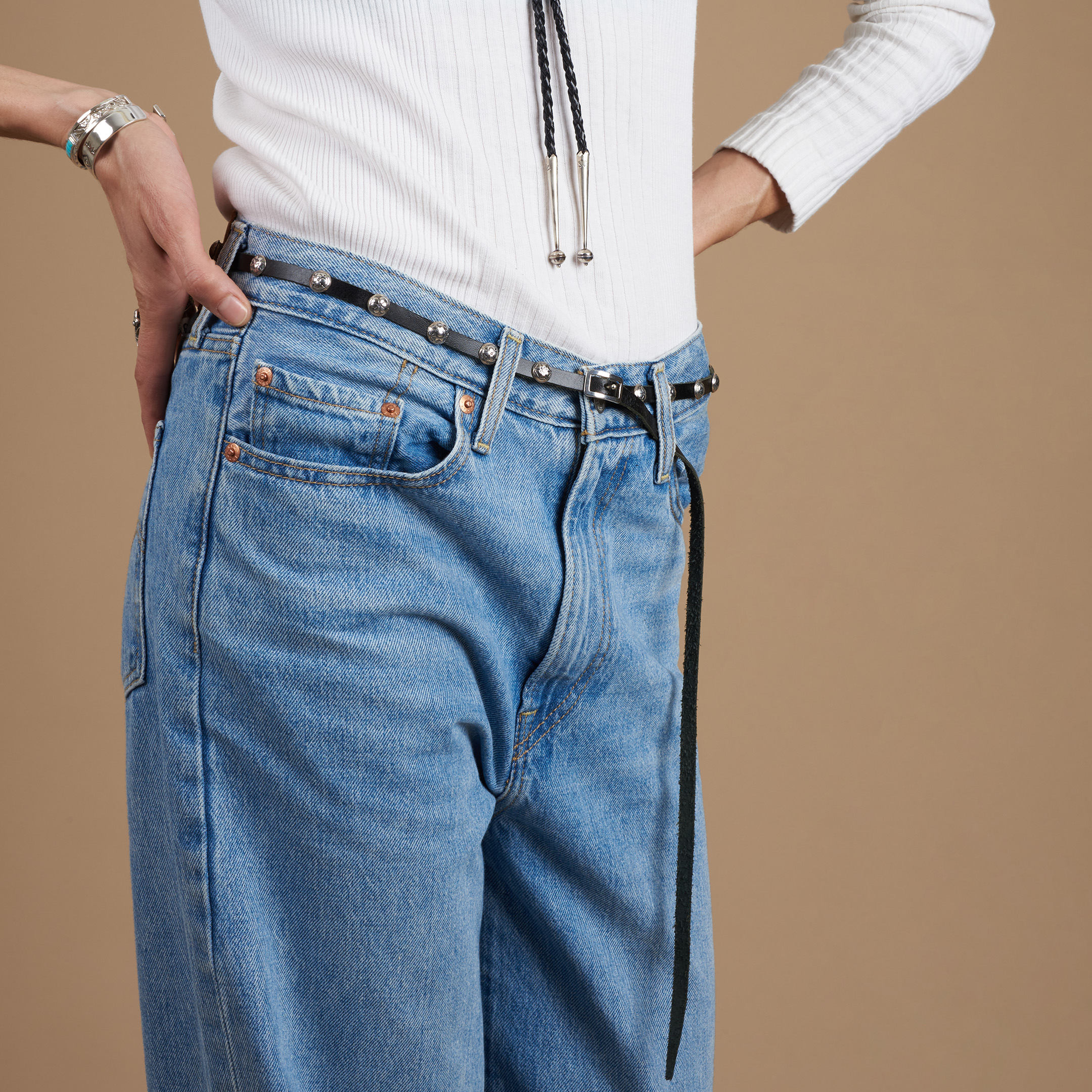 Thin black small concho belt CC24 - Harpo Paris