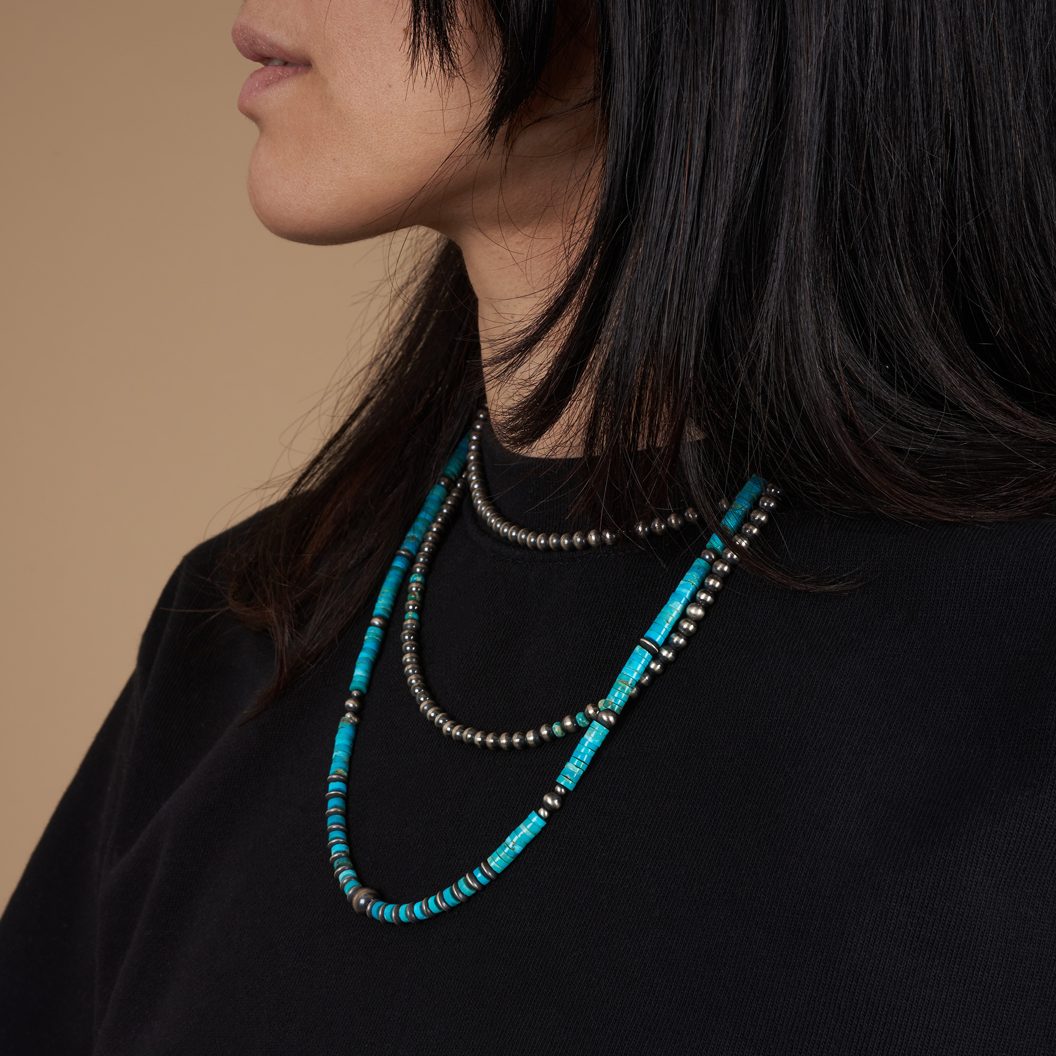 Turquoise and silver bead necklace CO270 - Harpo Paris