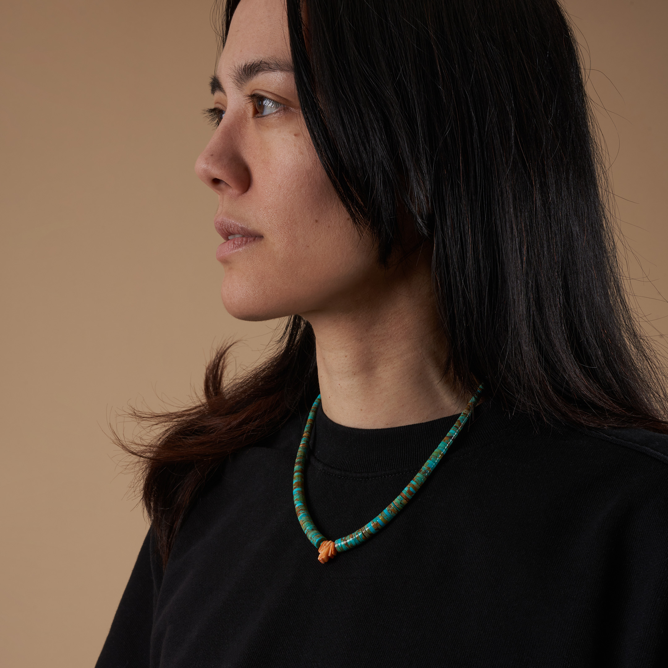 Collier Pueblo en perles heishi turquoise et spondylus CO268 - Harpo Paris
