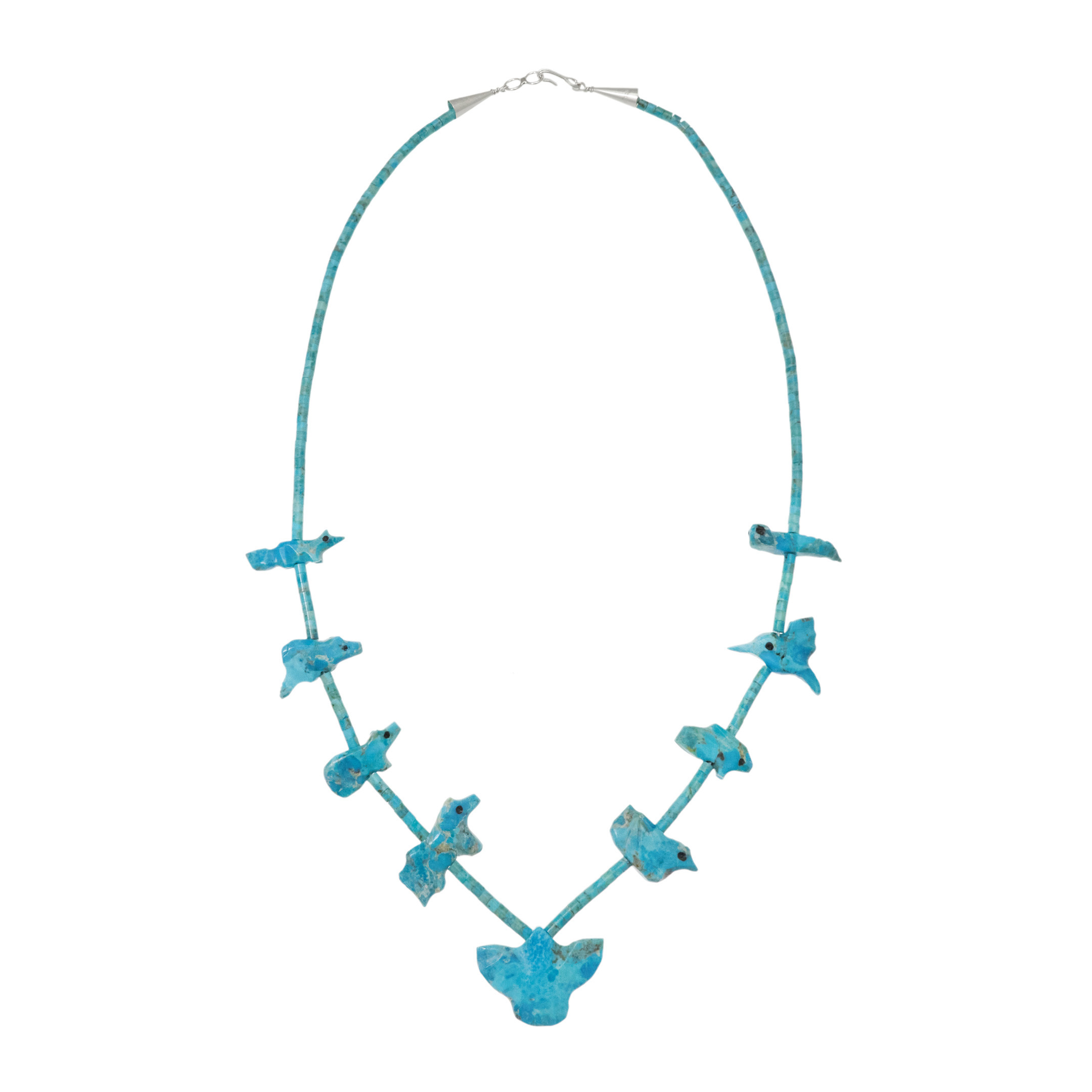 Fetishes Necklace, Turquoise carved animals, silver clasp. | Harpo