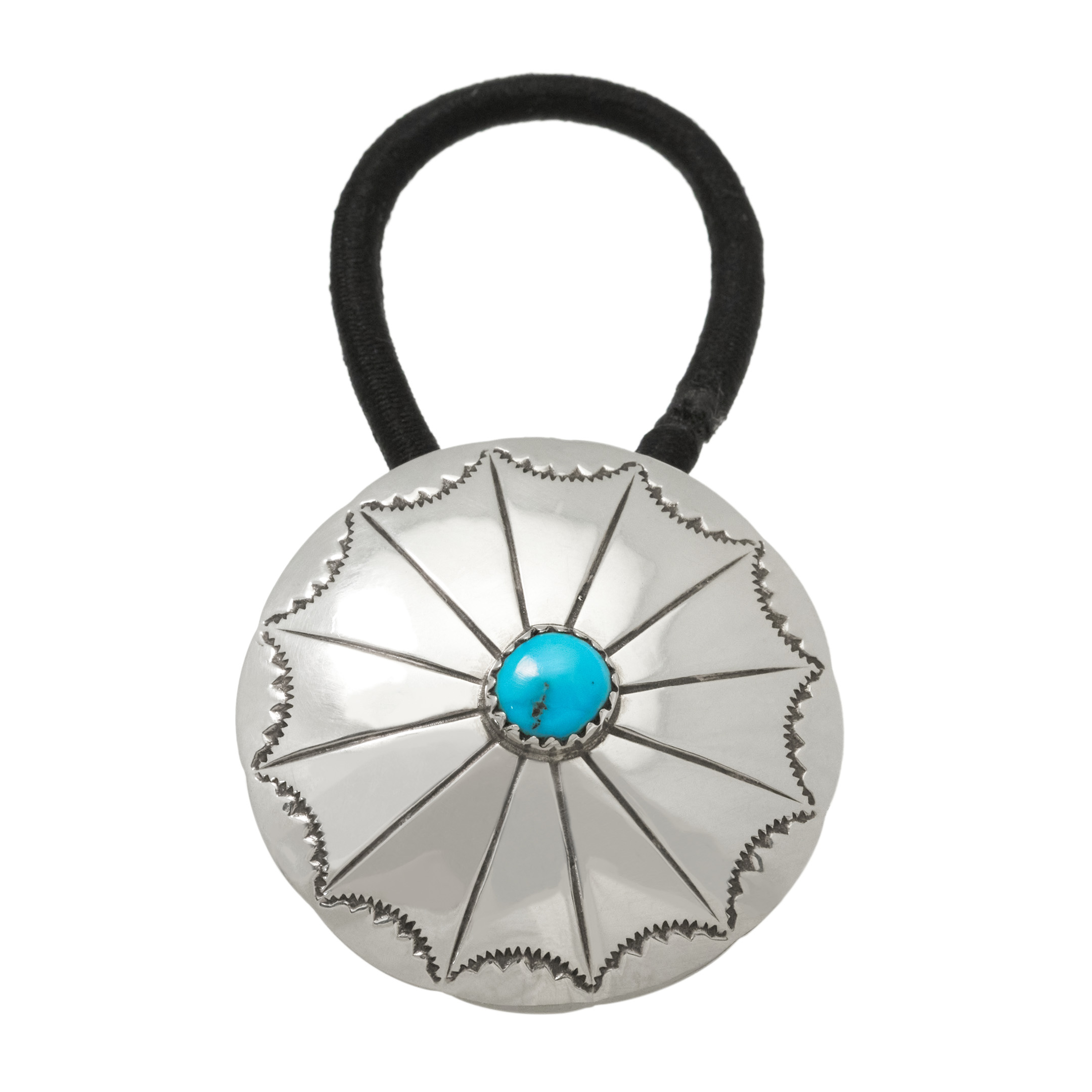 Elastique pour cheveux concho en turquoise et argent, CHOU10 - Harpo Paris