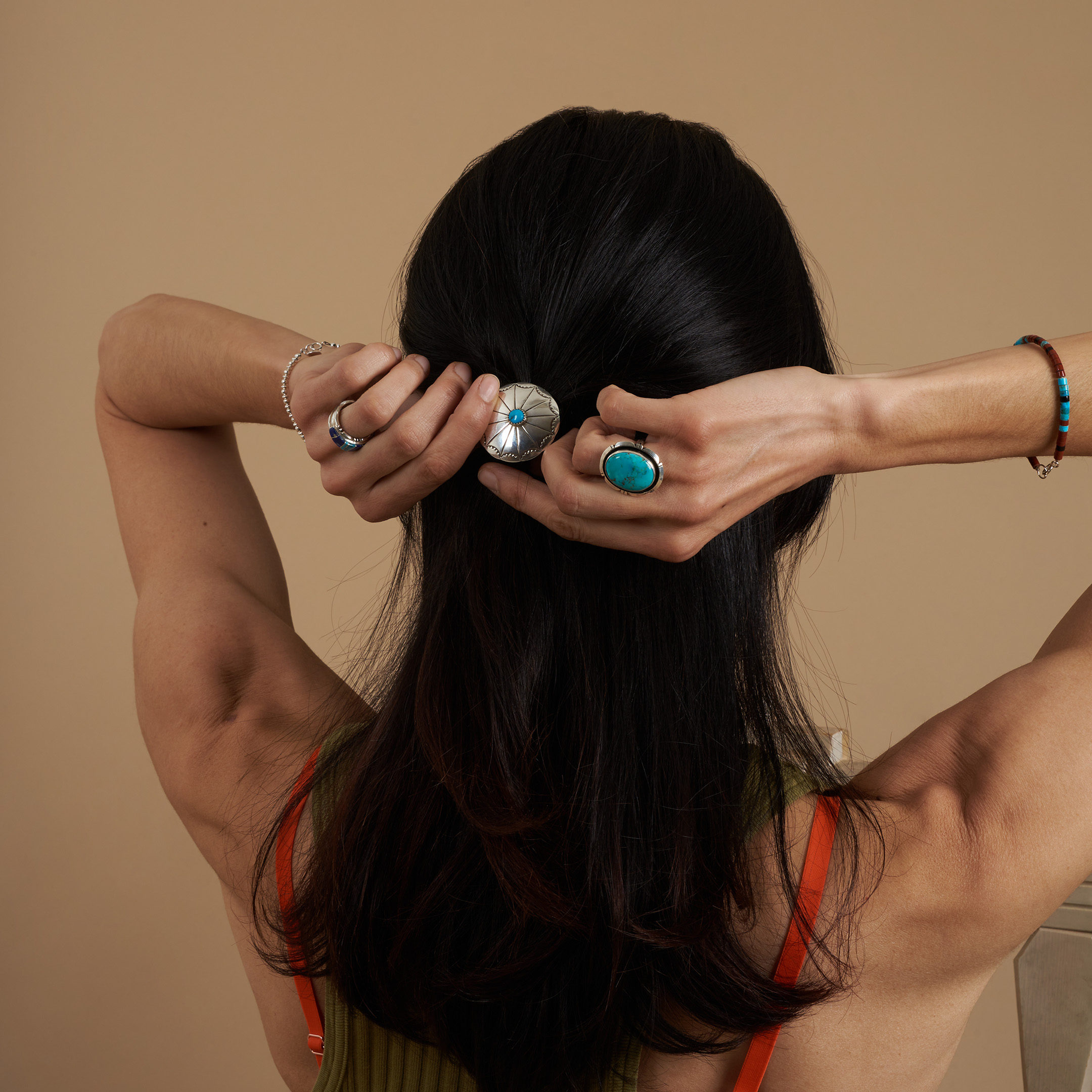 Elastique pour cheveux concho en turquoise et argent, CHOU10 - Harpo Paris