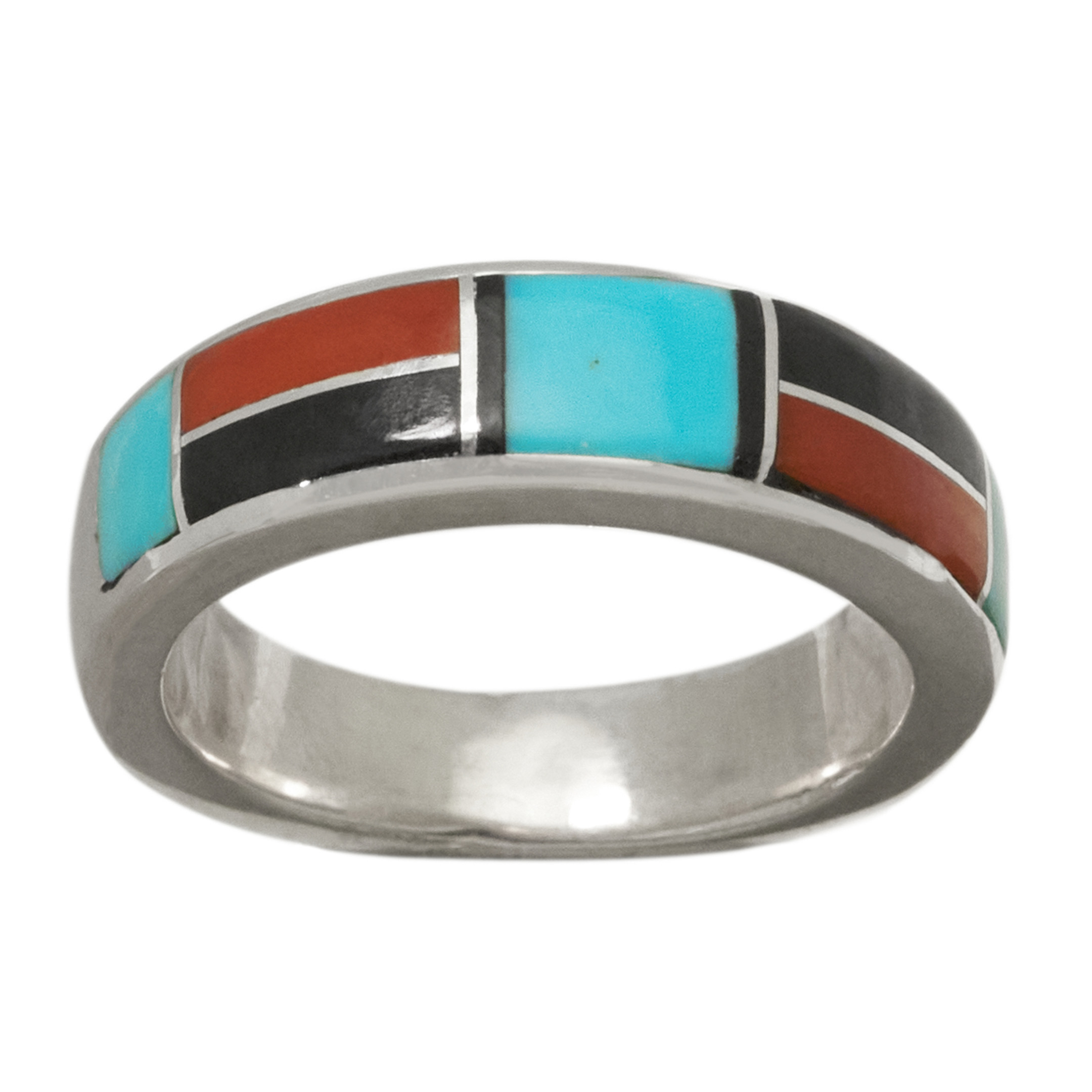Anneau navajo unisexe BA1013 en marqueterie et argent - Harpo Paris