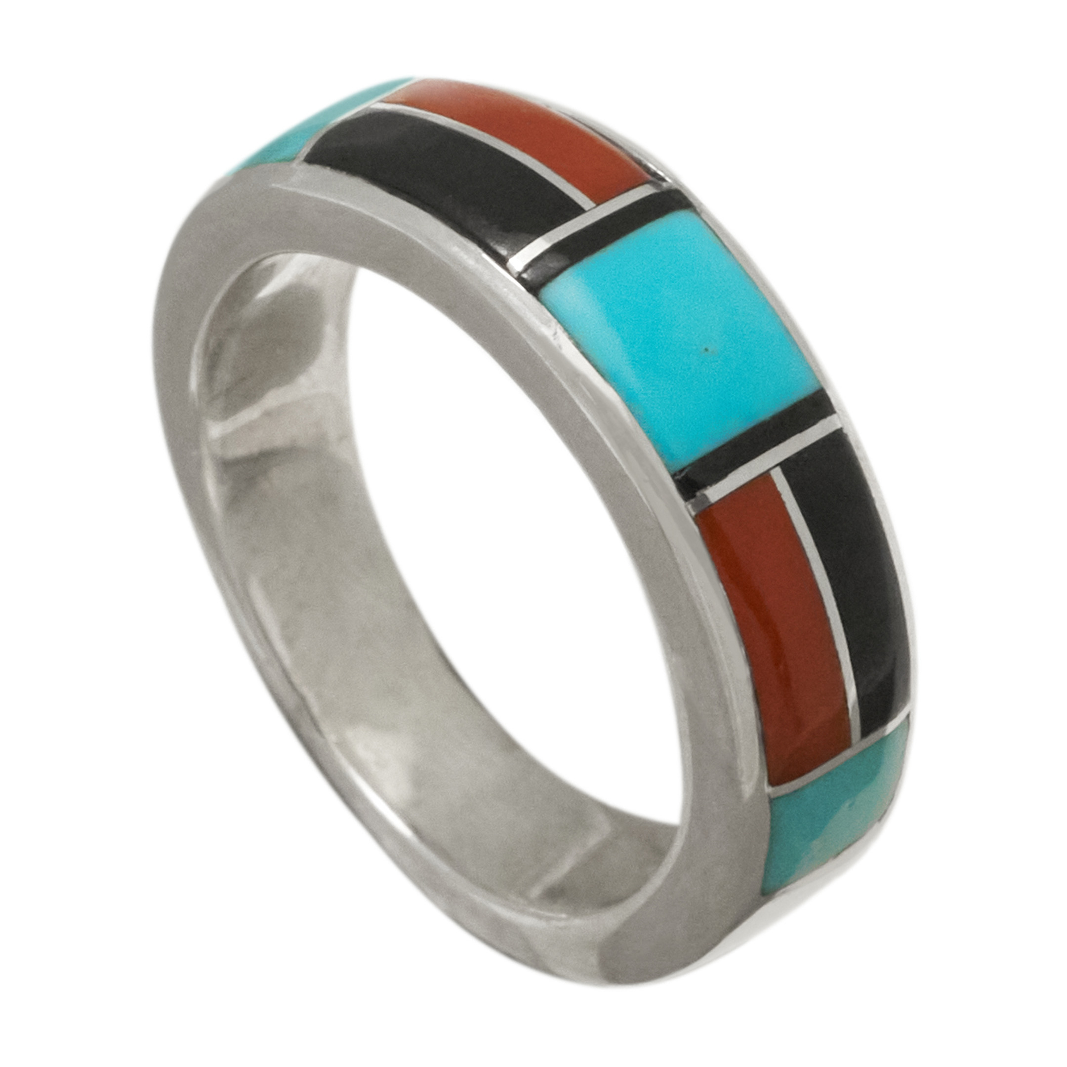 Navajo ring, multistones inlaid on silver, BA1013 - Harpo Paris