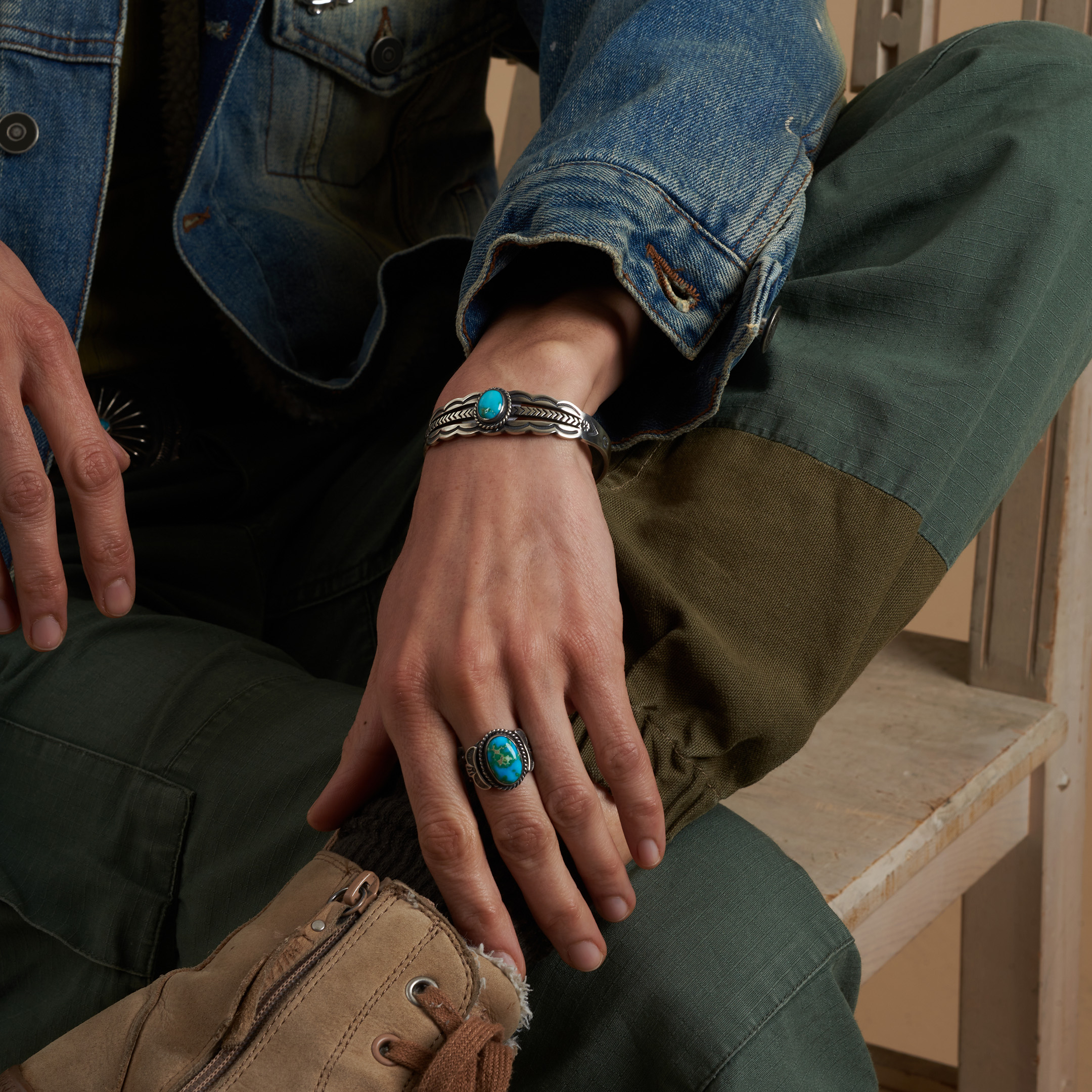Turquoise and silver bracelet BR1011 - Harpo Paris