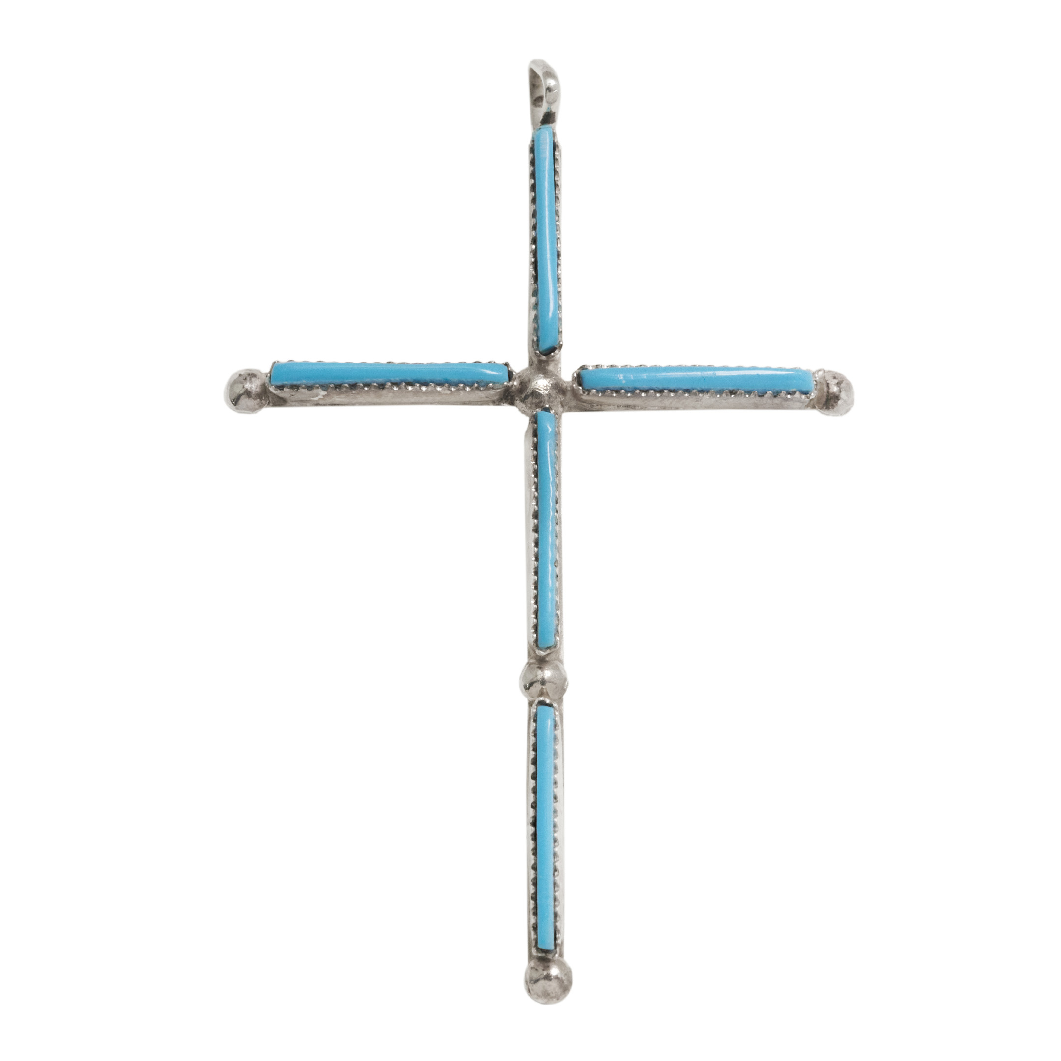 Cross Pendant turquoise set in silver PE658 - Harpo Paris