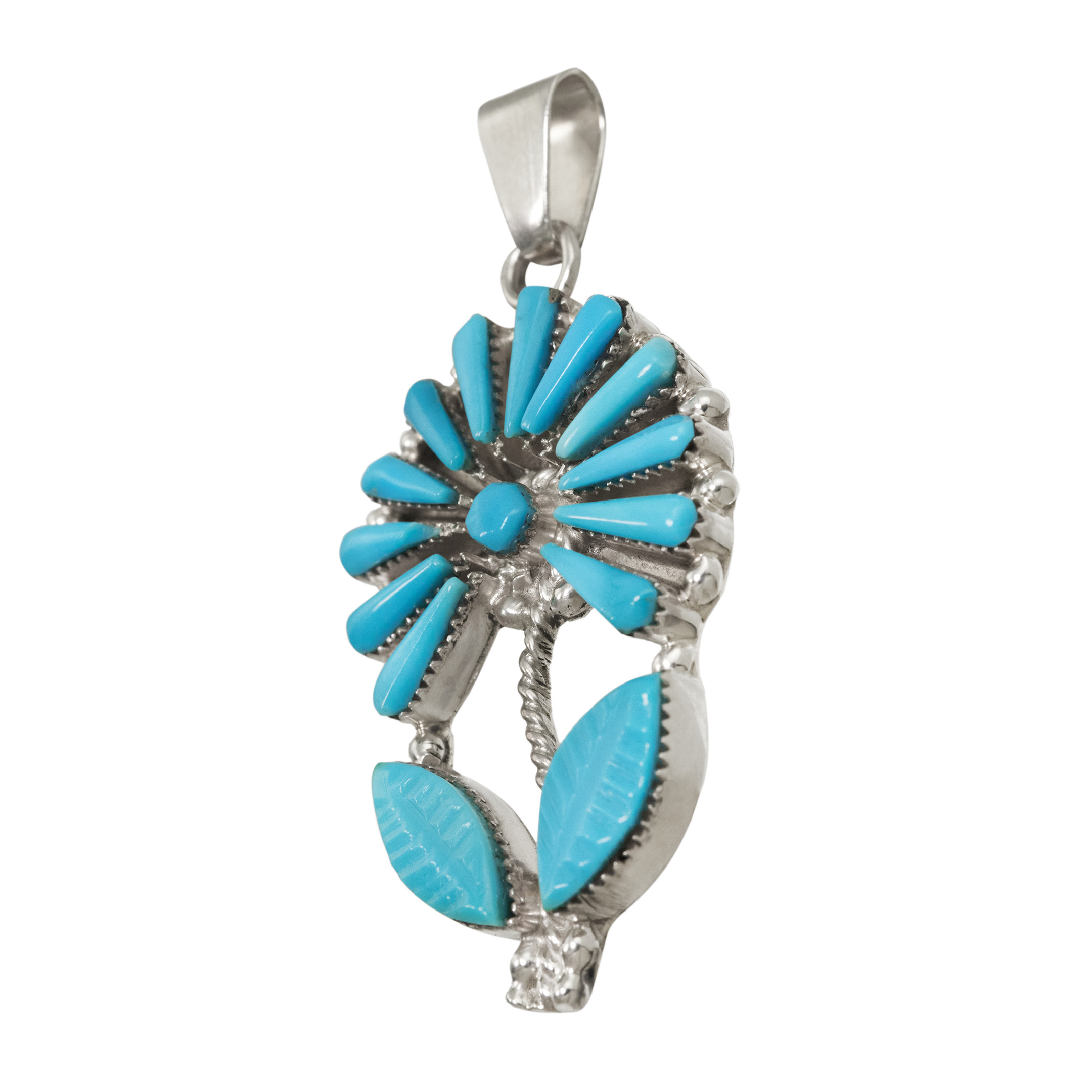Flower Pendant turquoise set in silver PE659 - Harpo Paris