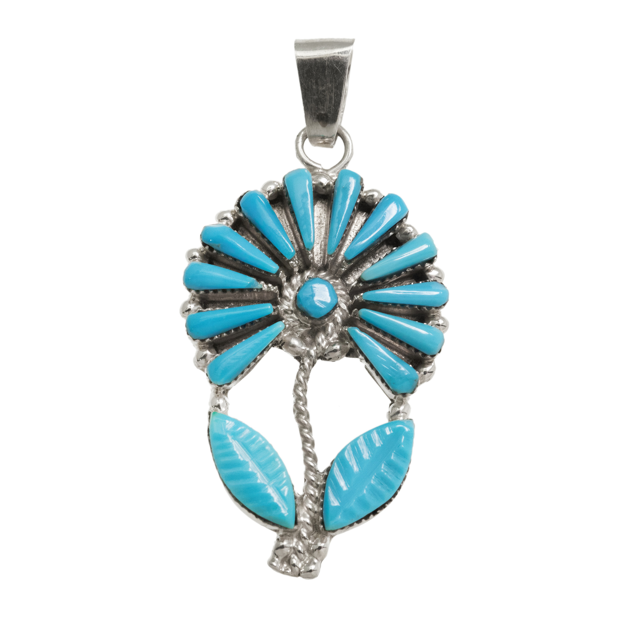 Flowers Pendant turquoise set in silver PE659 - Harpo Paris