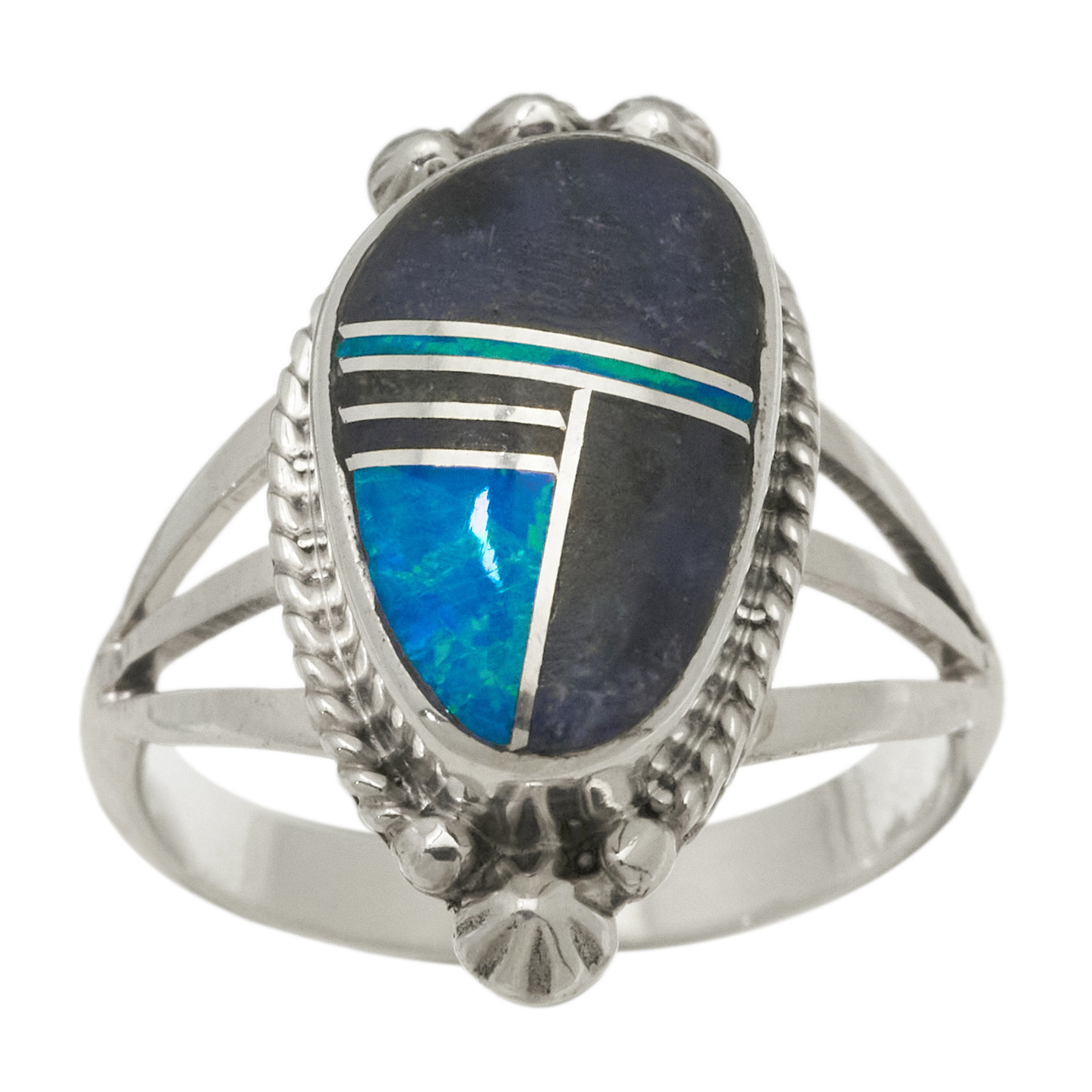 Blue quartz, opal, and silver ring BA1789 - Harpo Paris
