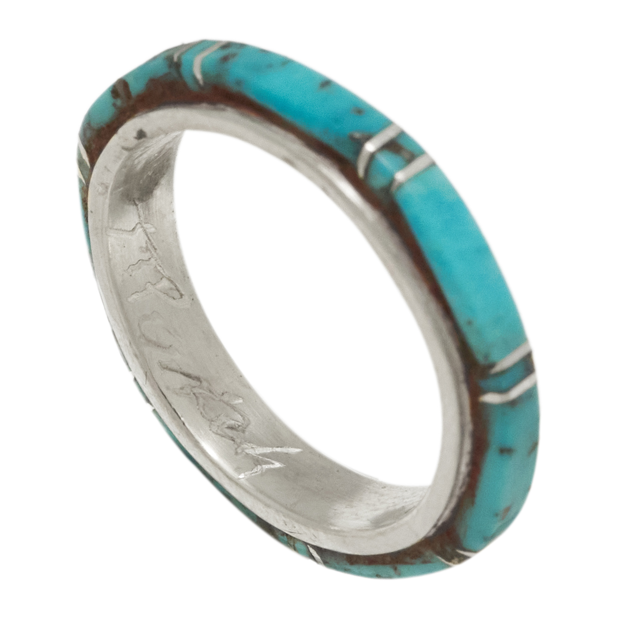 Turquoise inlay and silver ring BA1815 - Harpo Paris