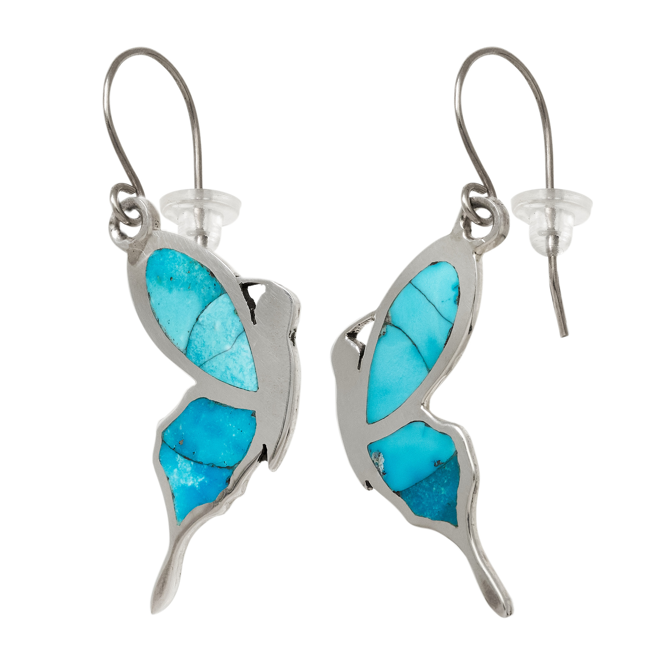 Inlay and silver butterfly earrings BO505 - Harpo Paris