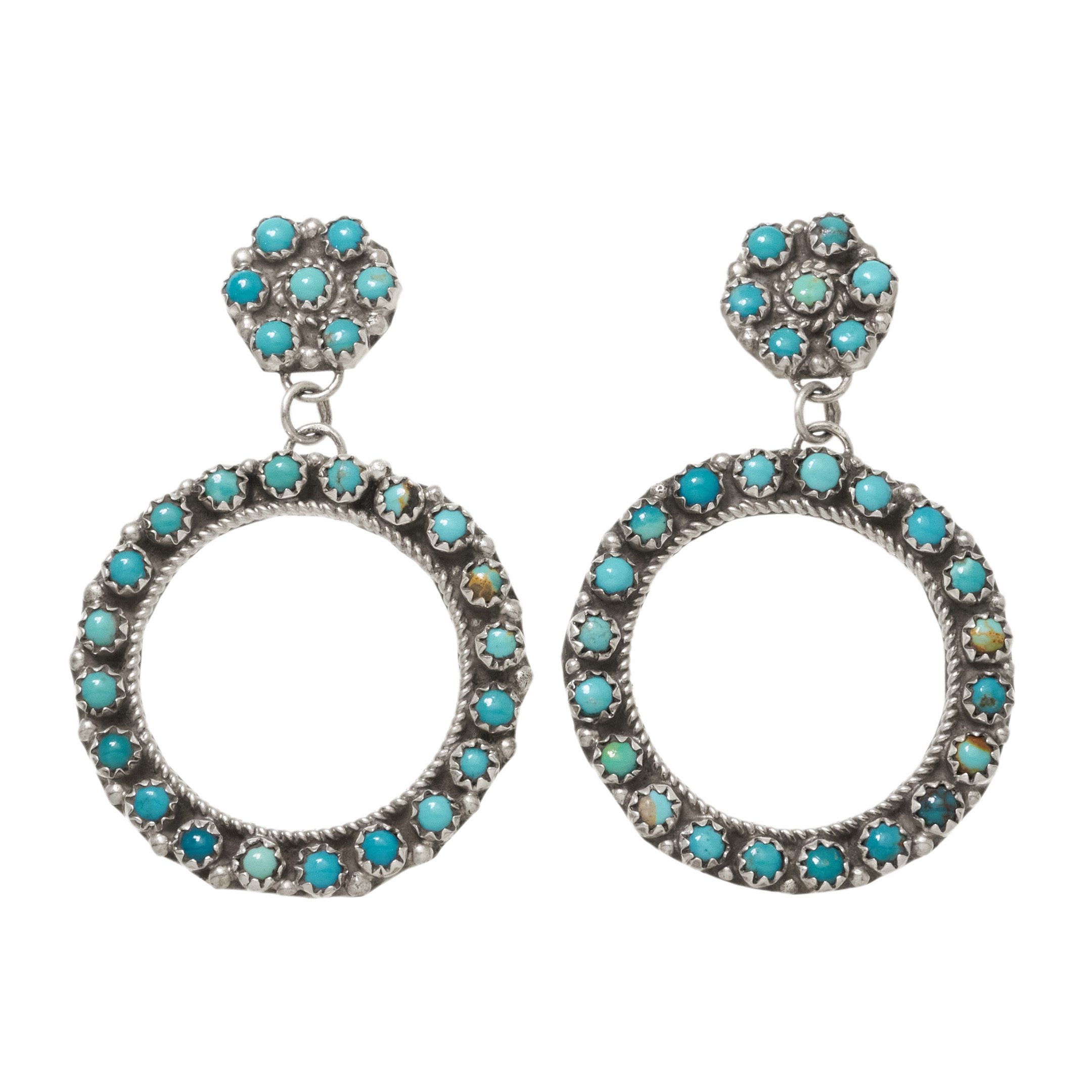 Beautiful Navajo earrings in turquoises and silver BO518 - Harpo Paris