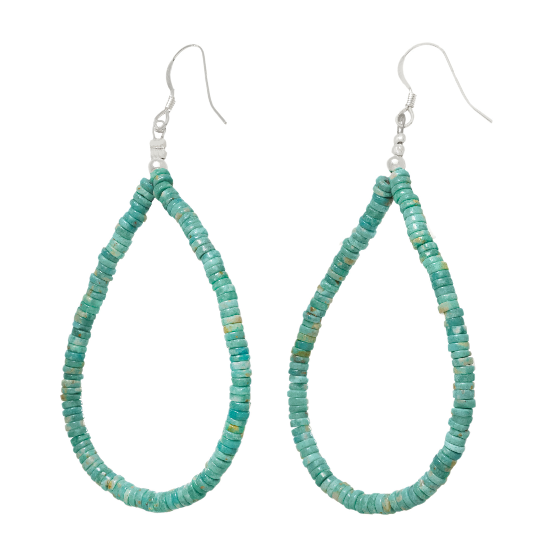 Boucles d'oreilles perles heishi turquoise et argent BO520 - Harpo Paris