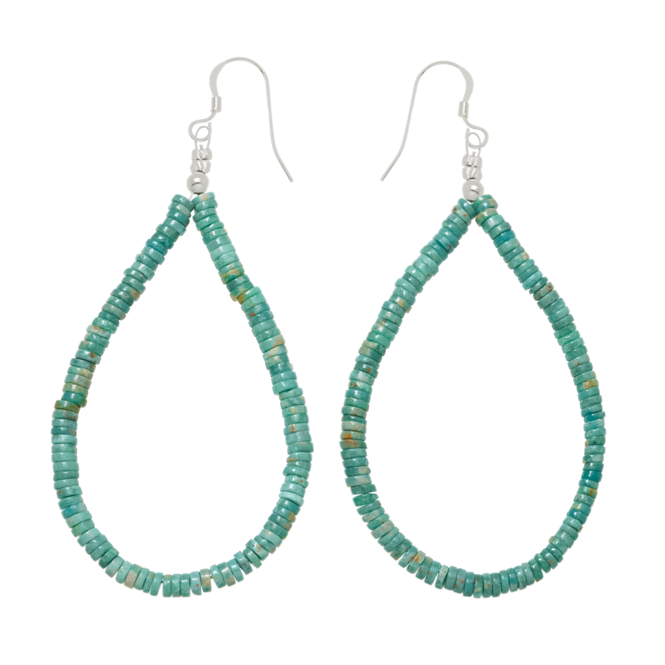 Turquoise and silver heishi pearl earrings BO520 - Harpo Paris