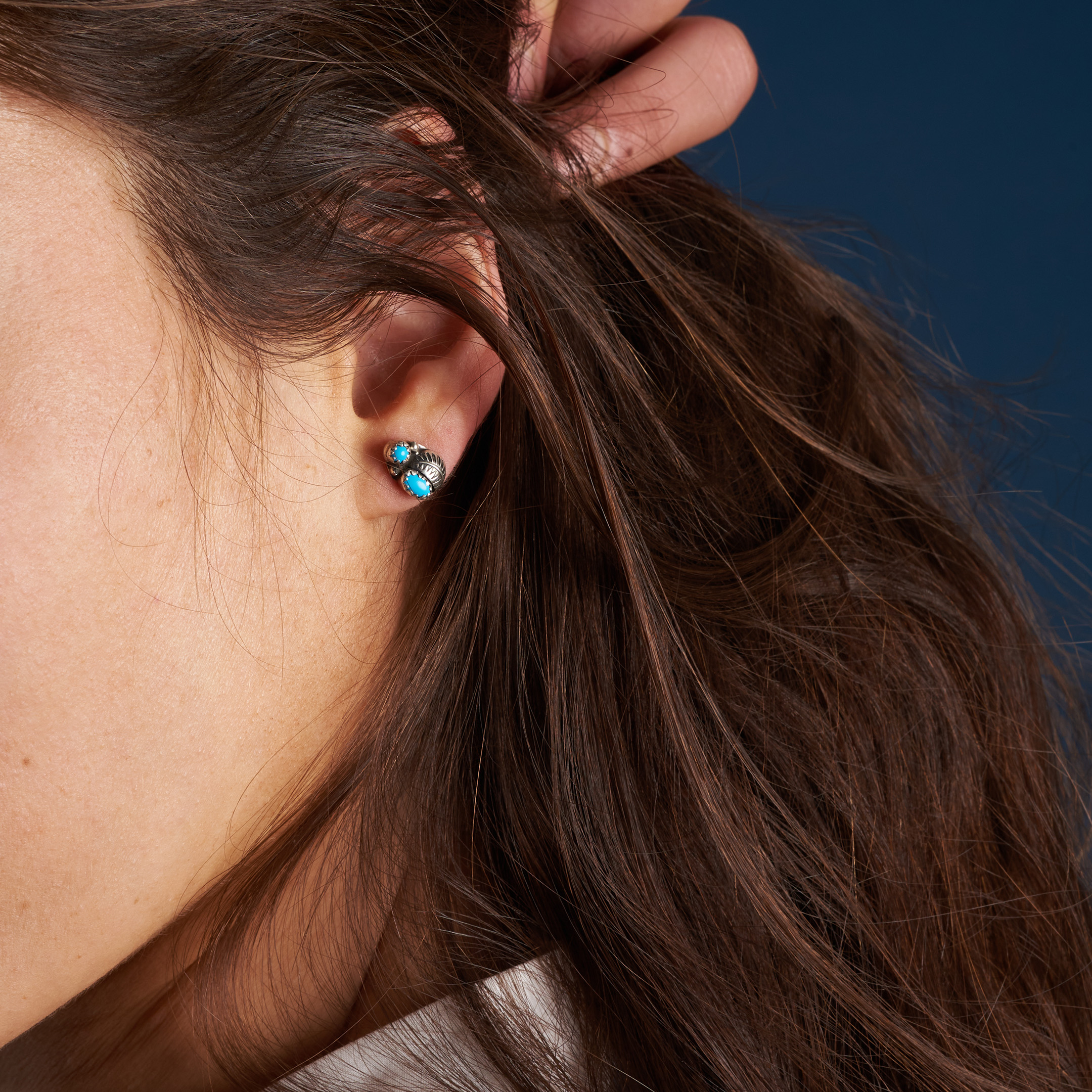 Puces turquoise et argent BO489 - Harpo Paris