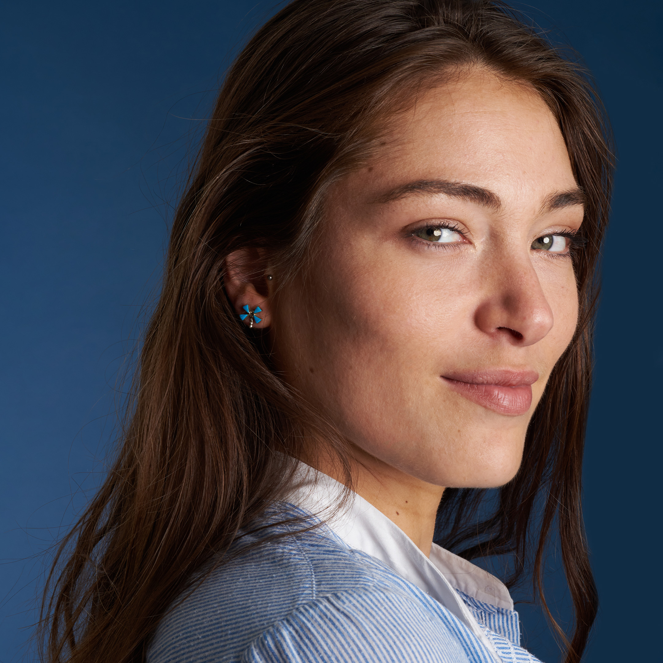Turquoise and silver studs BO511 - Harpo Paris