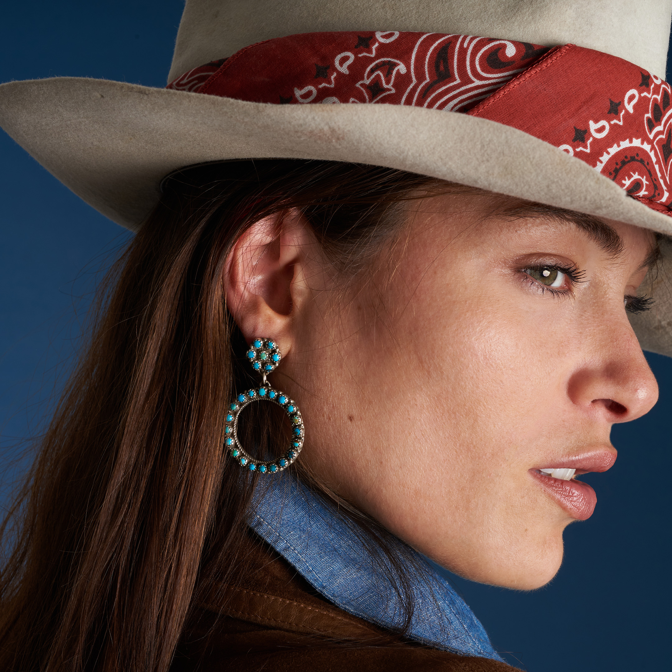 Beautiful Navajo earrings in turquoises and silver BO518 - Harpo Paris