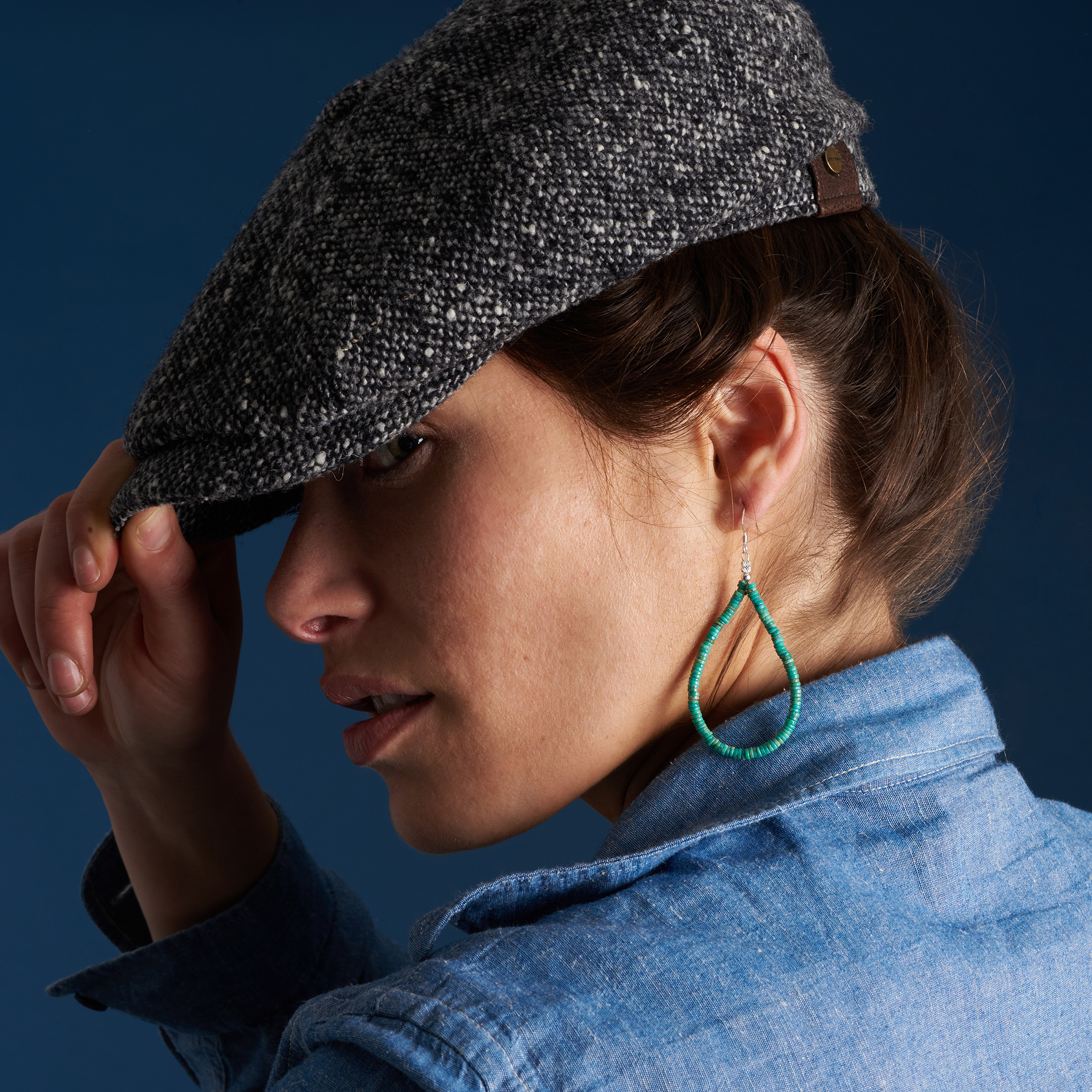 Boucles d'oreilles perles heishi turquoise et argent BO520 - Harpo Paris