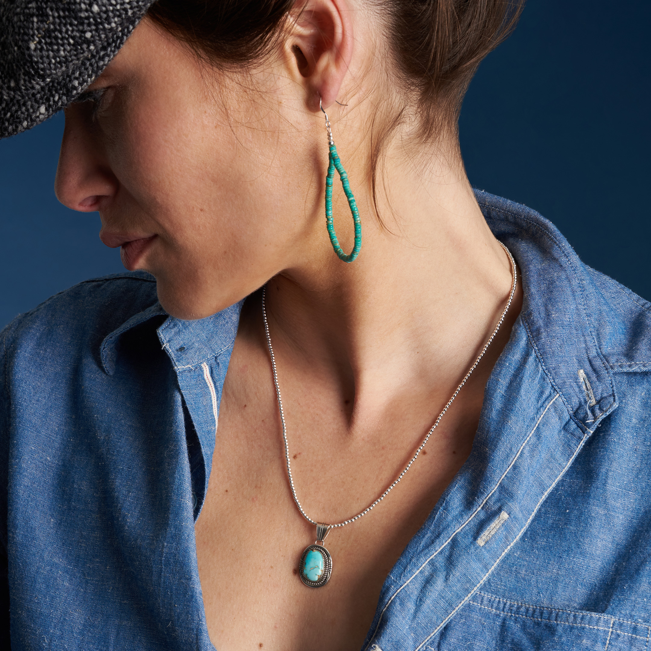 Boucles d'oreilles perles heishi turquoise et argent BO520 - Harpo Paris