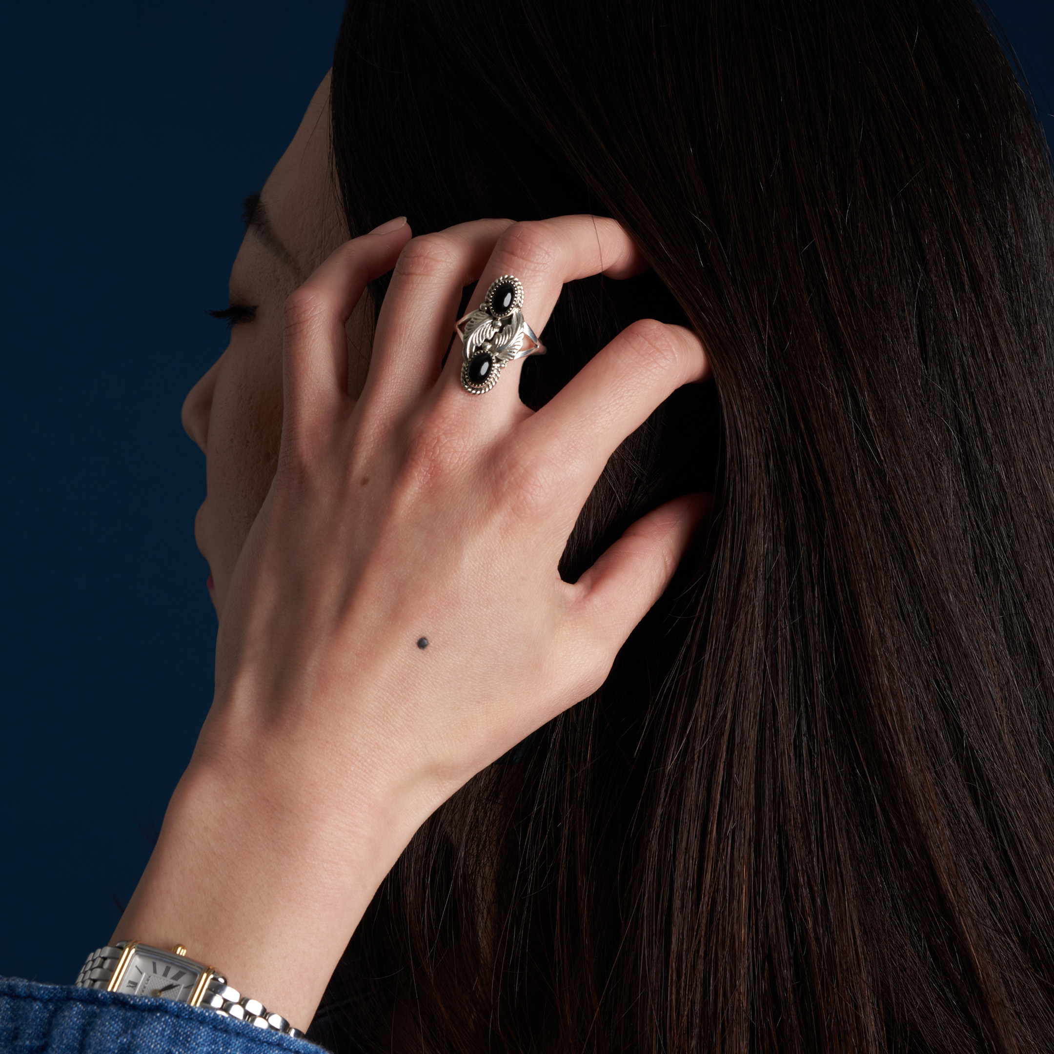 Bague Navajo en onyx et argent massif BA1715 - Harpo Paris