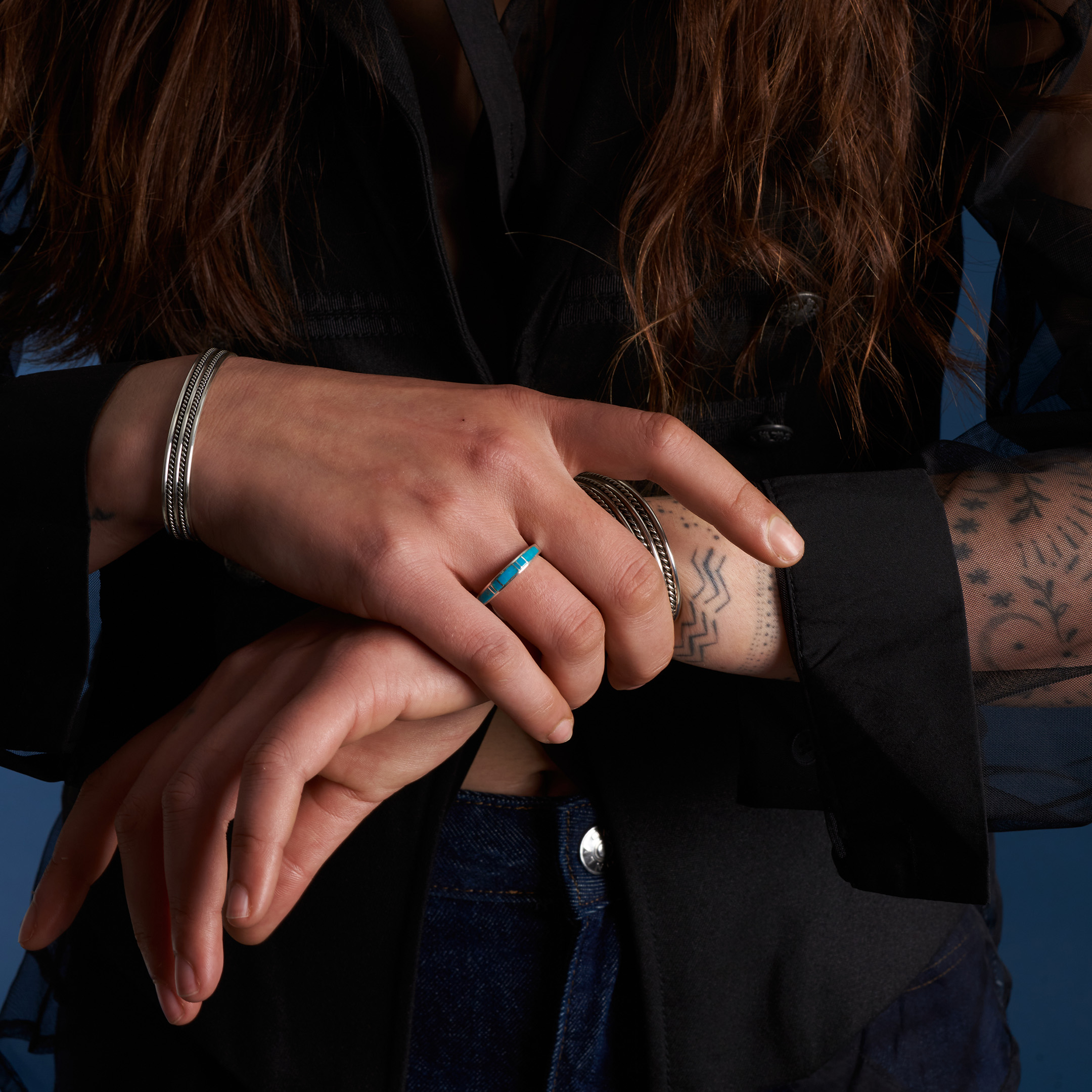 Turquoise inlay and silver ring BA1812 - Harpo Paris