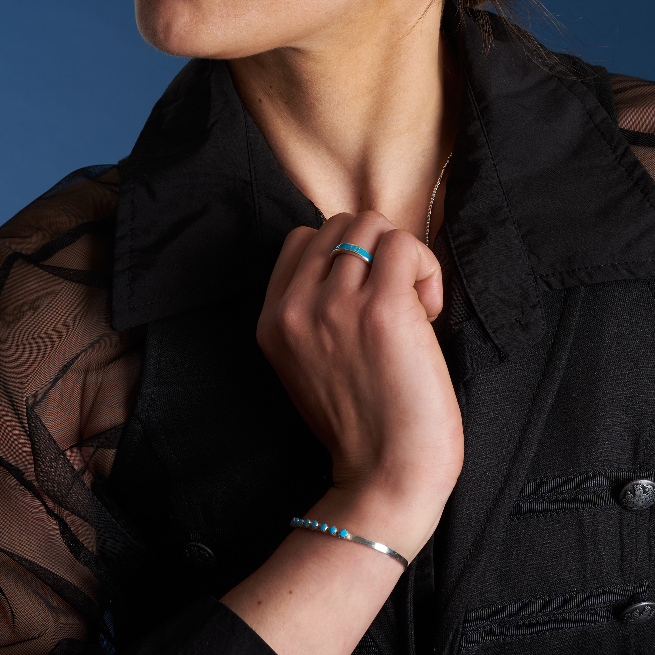 Turquoise inlay and silver ring BA1812 - Harpo Paris