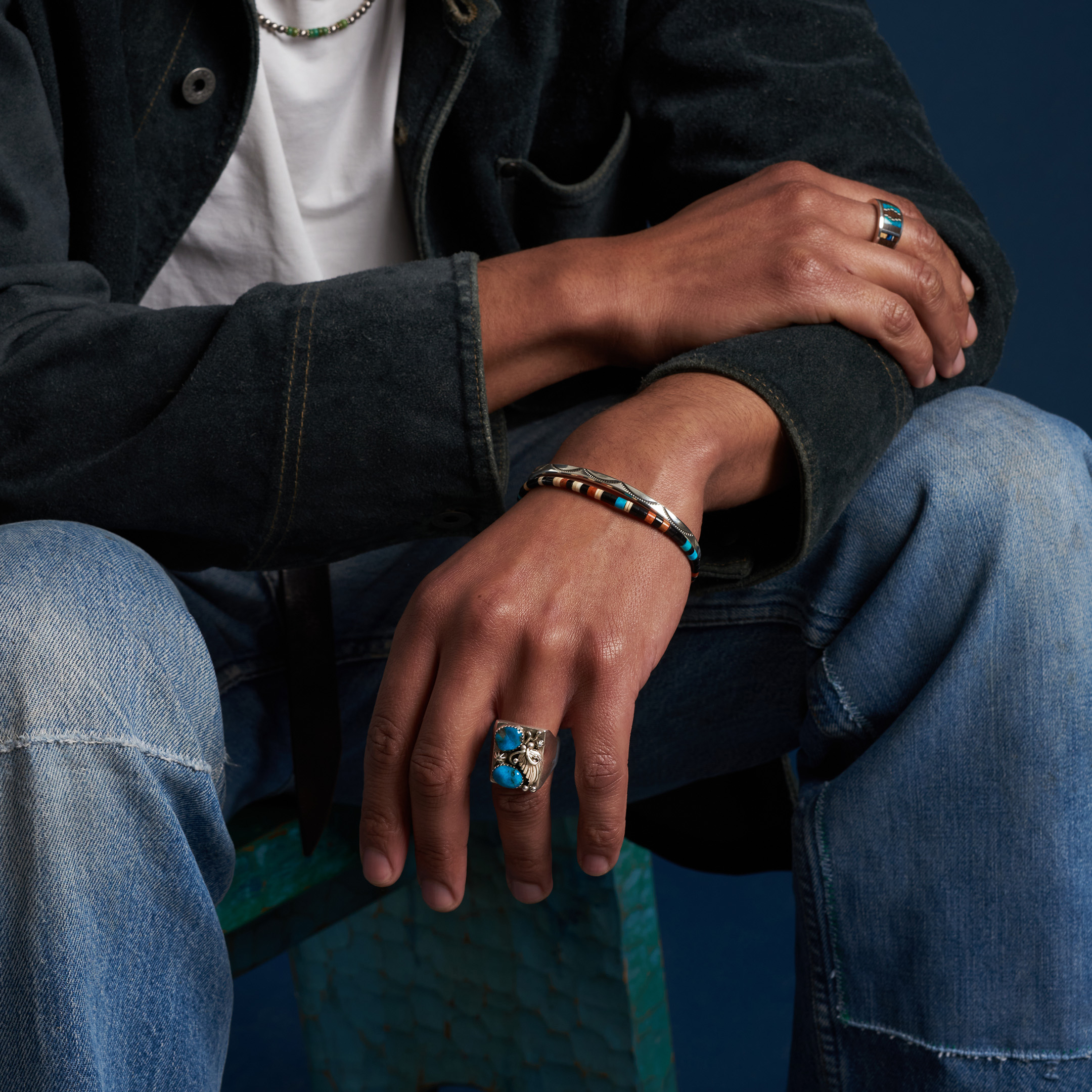 Turquoises and silver ring BA1746 - Harpo Paris