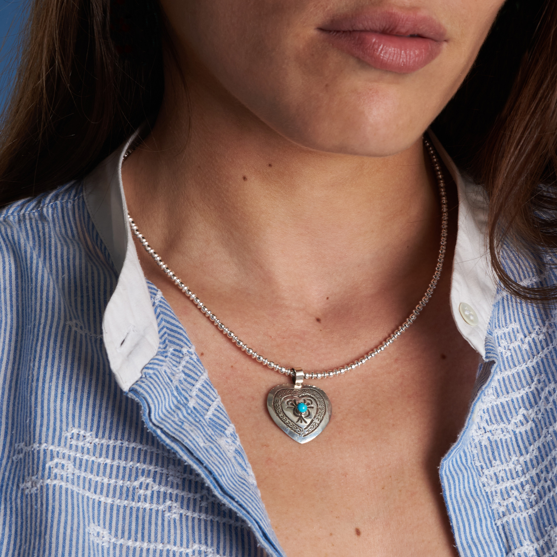 Pendentif coeur argent turquoise PE652 - Harpo Paris