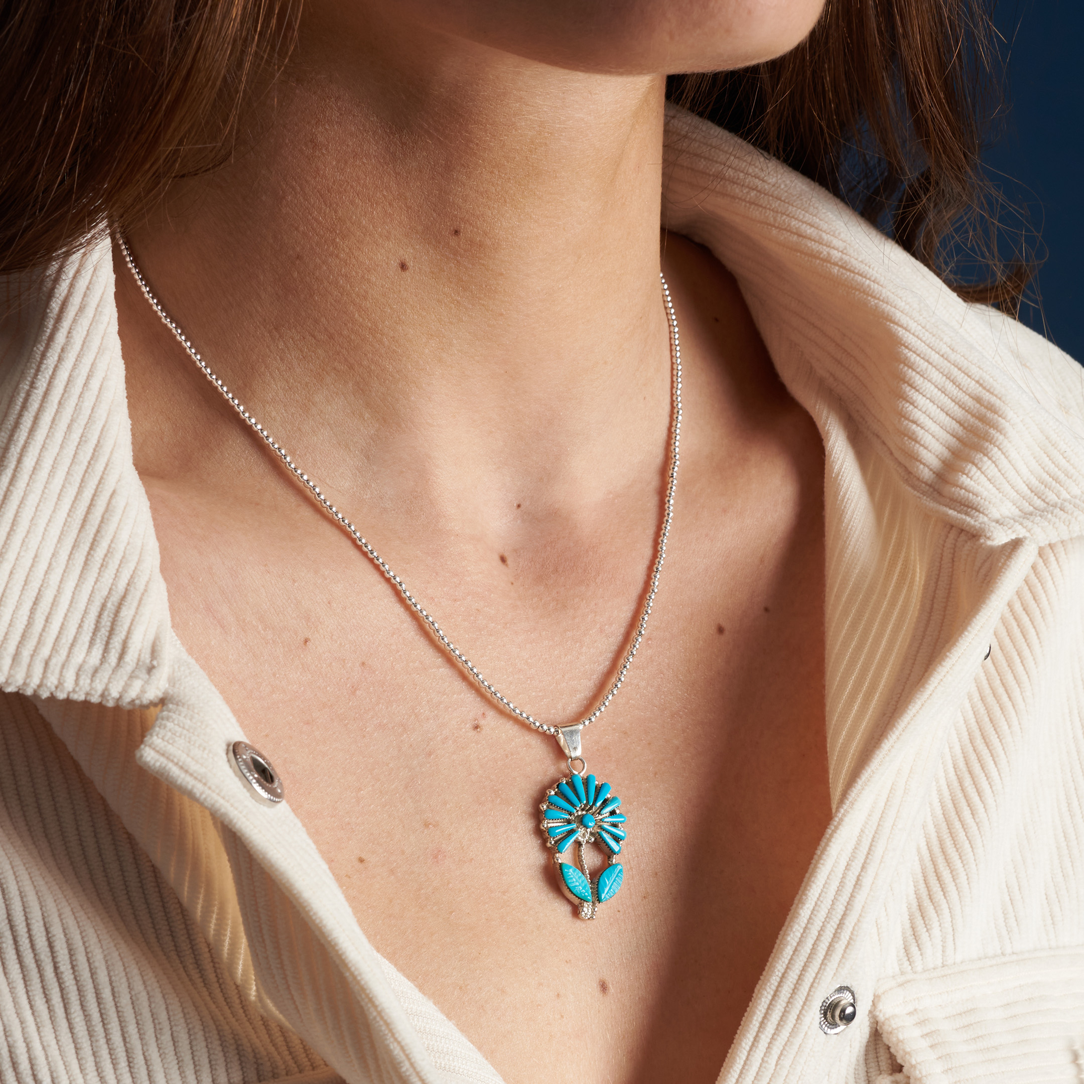 Flowers Pendant turquoise set in silver PE659 - Harpo Paris