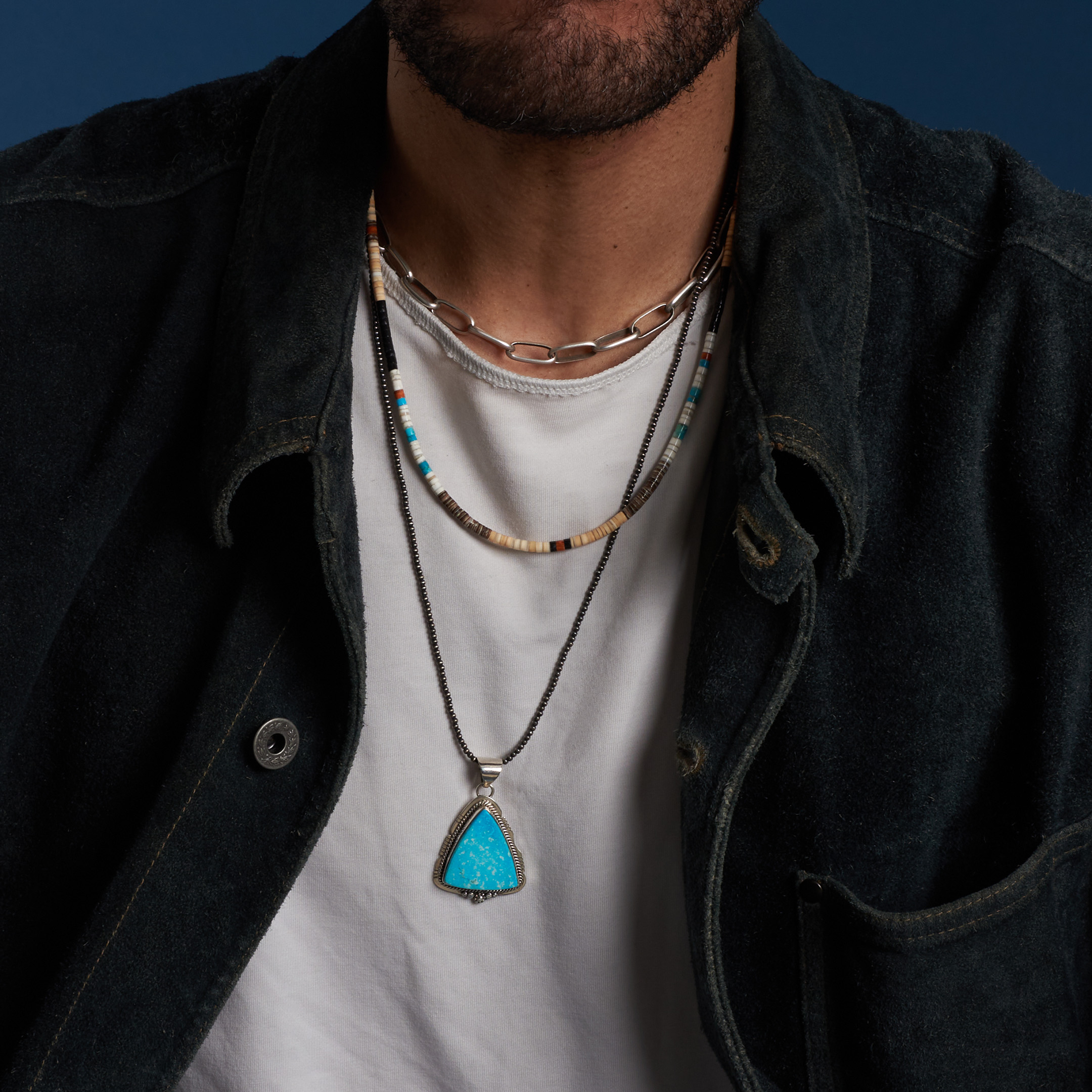 Pendentif turquoise sur argent massif PE664 - Harpo Paris