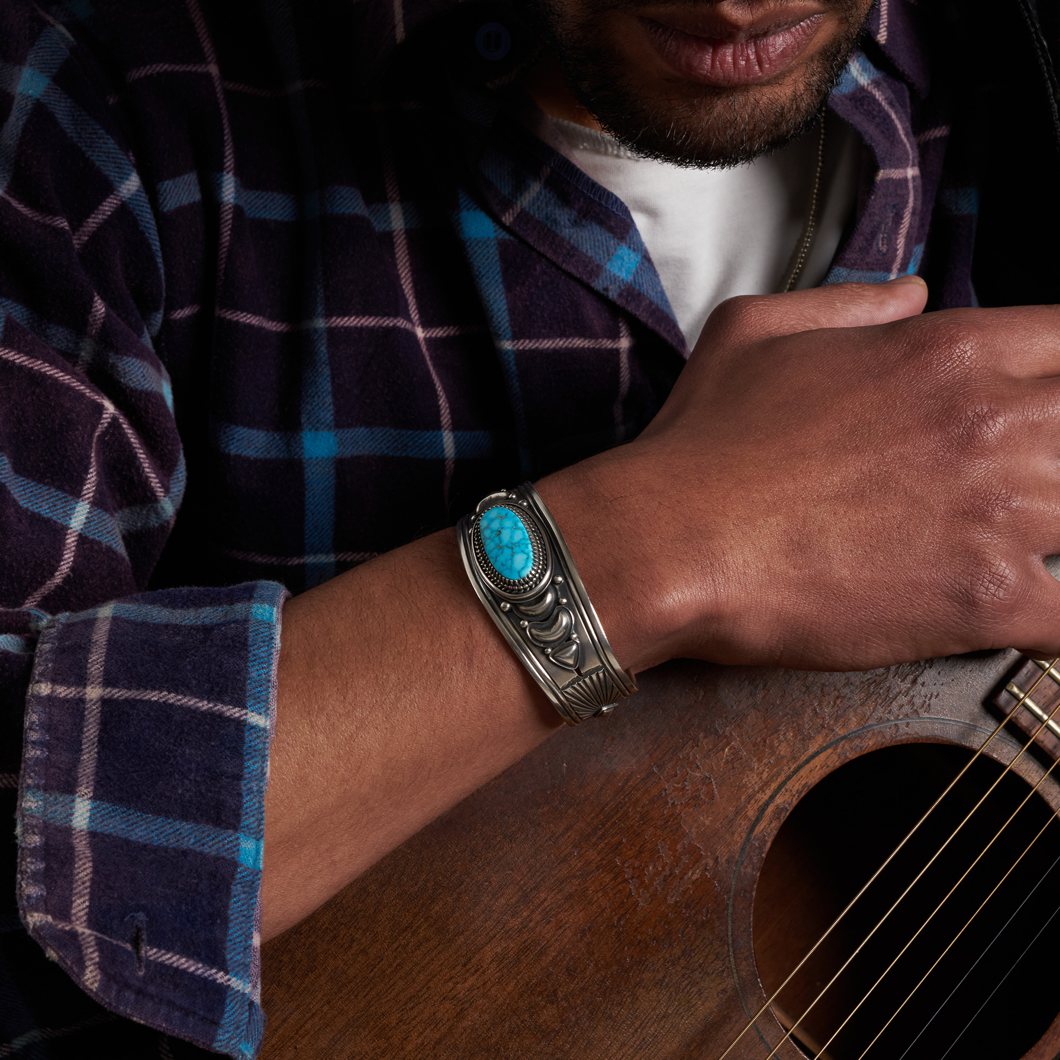 Bracelet turquoise et argent massif BR934 - Harpo Paris