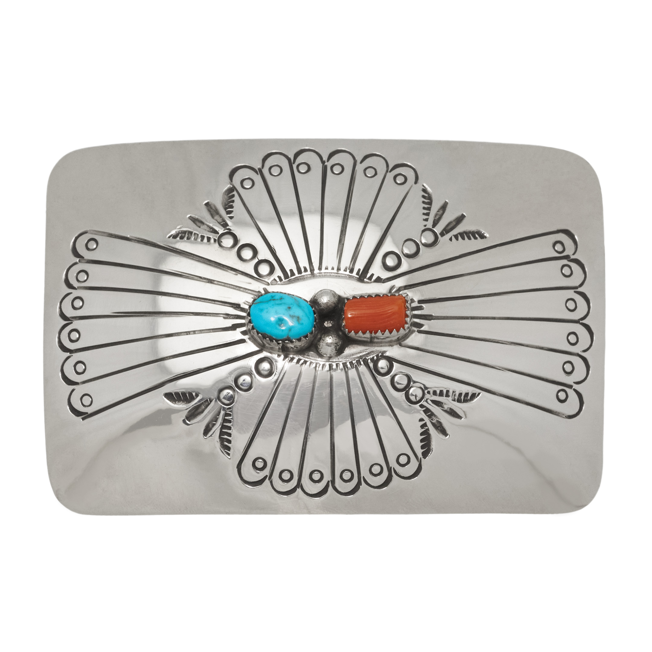 Turquoise and corail silver buckle BK95 - Harpo Paris