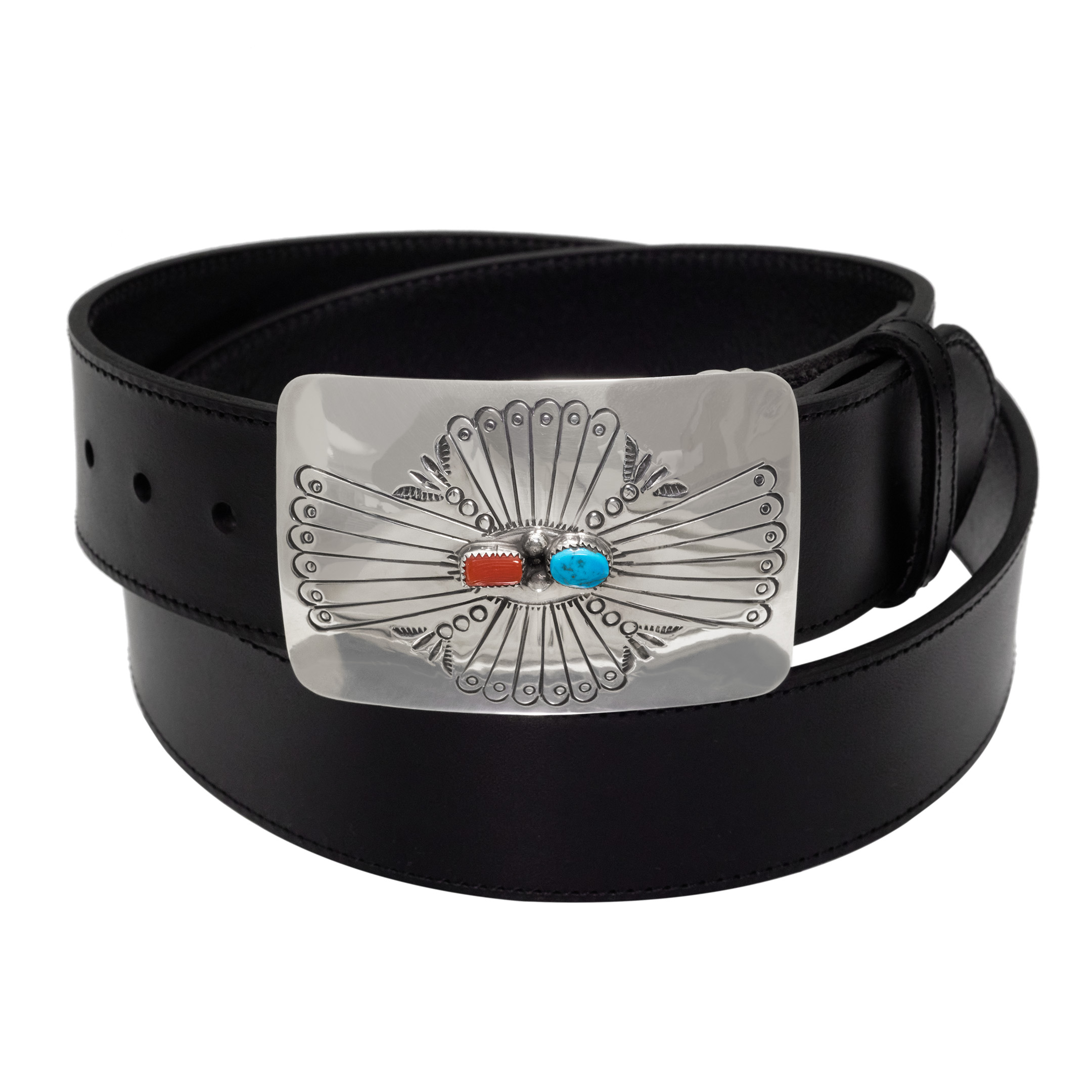 Boucle de ceinture turquoise et corail en argent BK95 - Harpo Paris