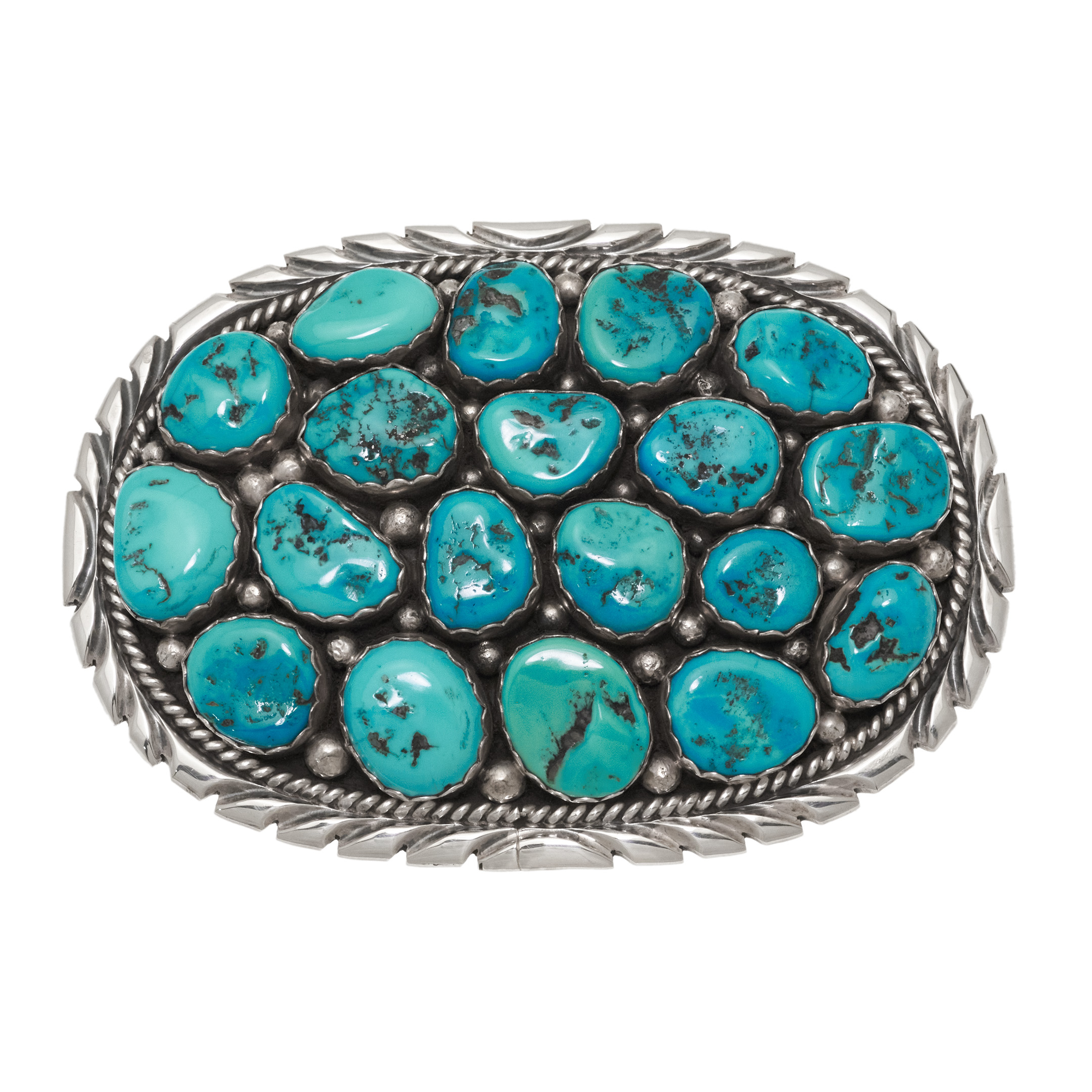 Silver and Turquoise Belt Buckle BK99 - Harpo Paris